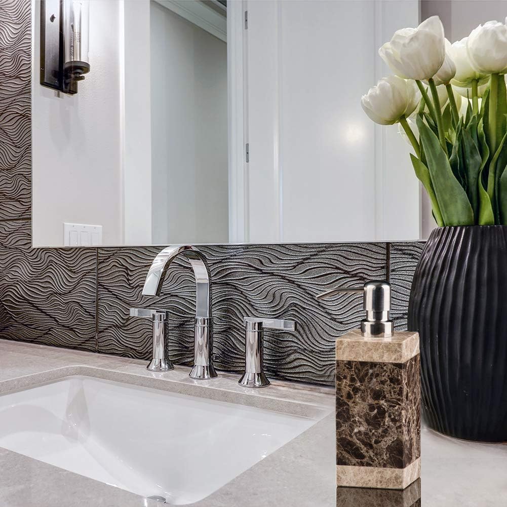 Hand Liquid&Lotion Soap Dispenser Pump Bottle Natural Marble for Kitchen Bathroom Countertop Laundry Room Holds Dish Soap Shampoo Laundry Liquid Shower Gel(Coffee Colour)