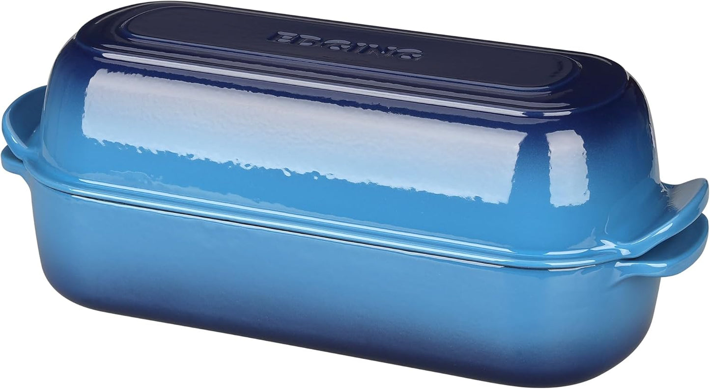 Enameled Cast Iron Loaf Pan with Lid, Dutch Oven for Homemade Bread Baking, 12.5x5.5 inch, 5Qt, Lake Blue