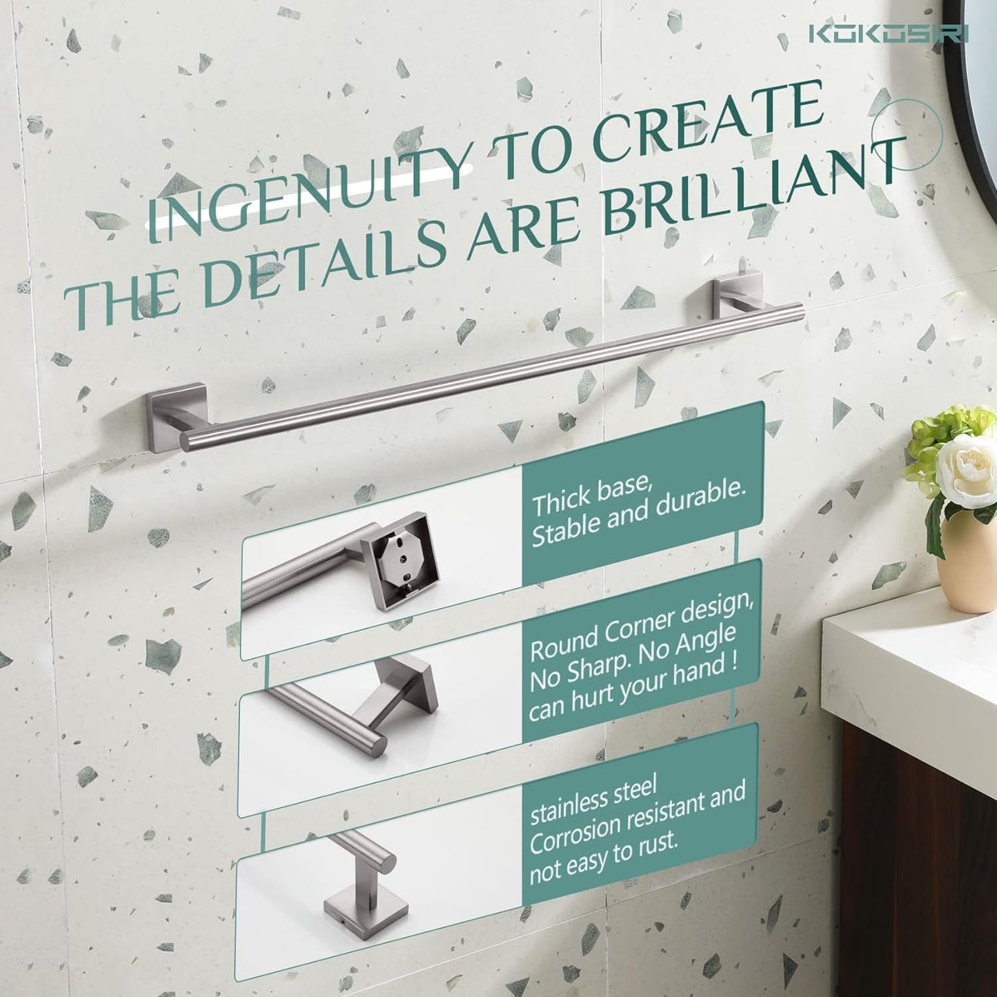 KOKOSIRI Towel Holder Bathroom Accessories Towel Bar for Bath Kitchen Necklace Holder 24 Inch Brushed Nickel Stainless Steel B4005BR-L24