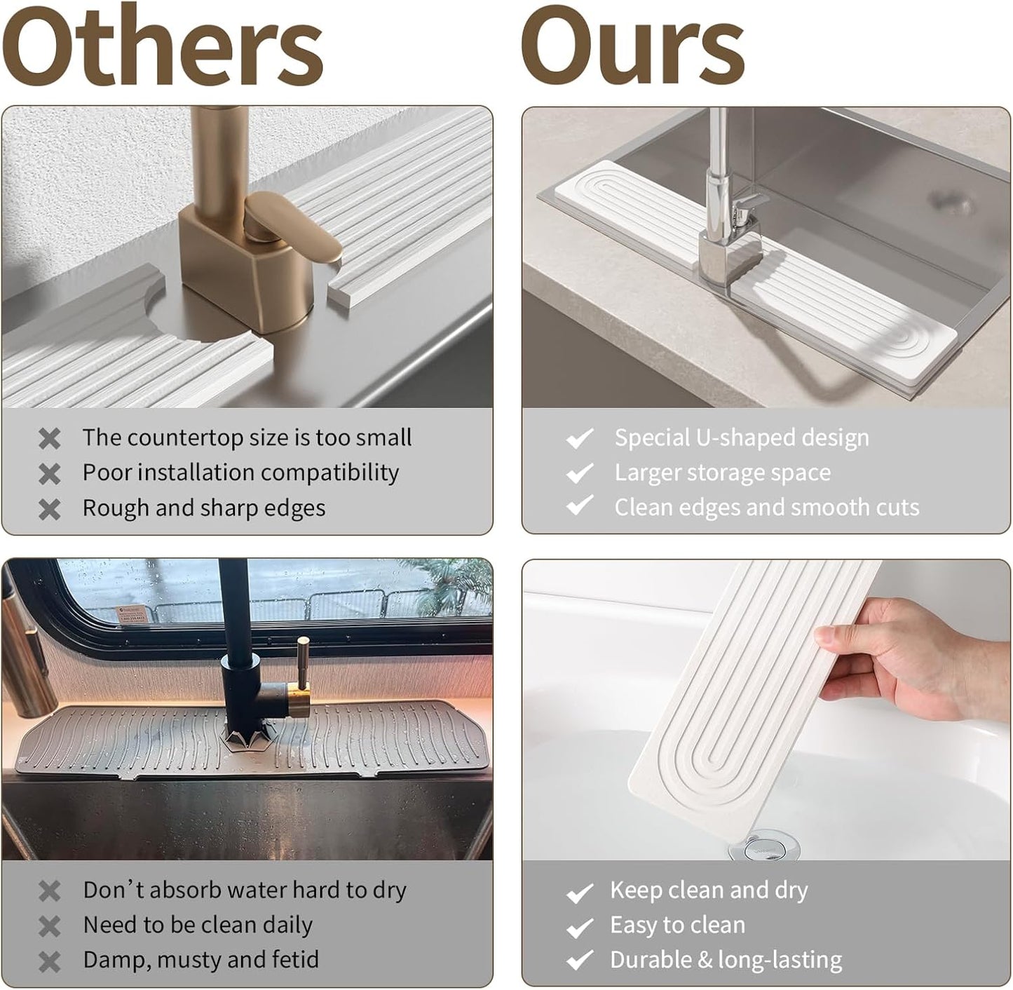 Faucet Mat for Kitchen Sink, Diatomite Stone Drying Sink Protectors, Bathroom Faucet Splash Guard, Quick Dry Water Absorbing, Non-Slip Stone Tray for Kitchen Counter, White, 20" x 3.9"