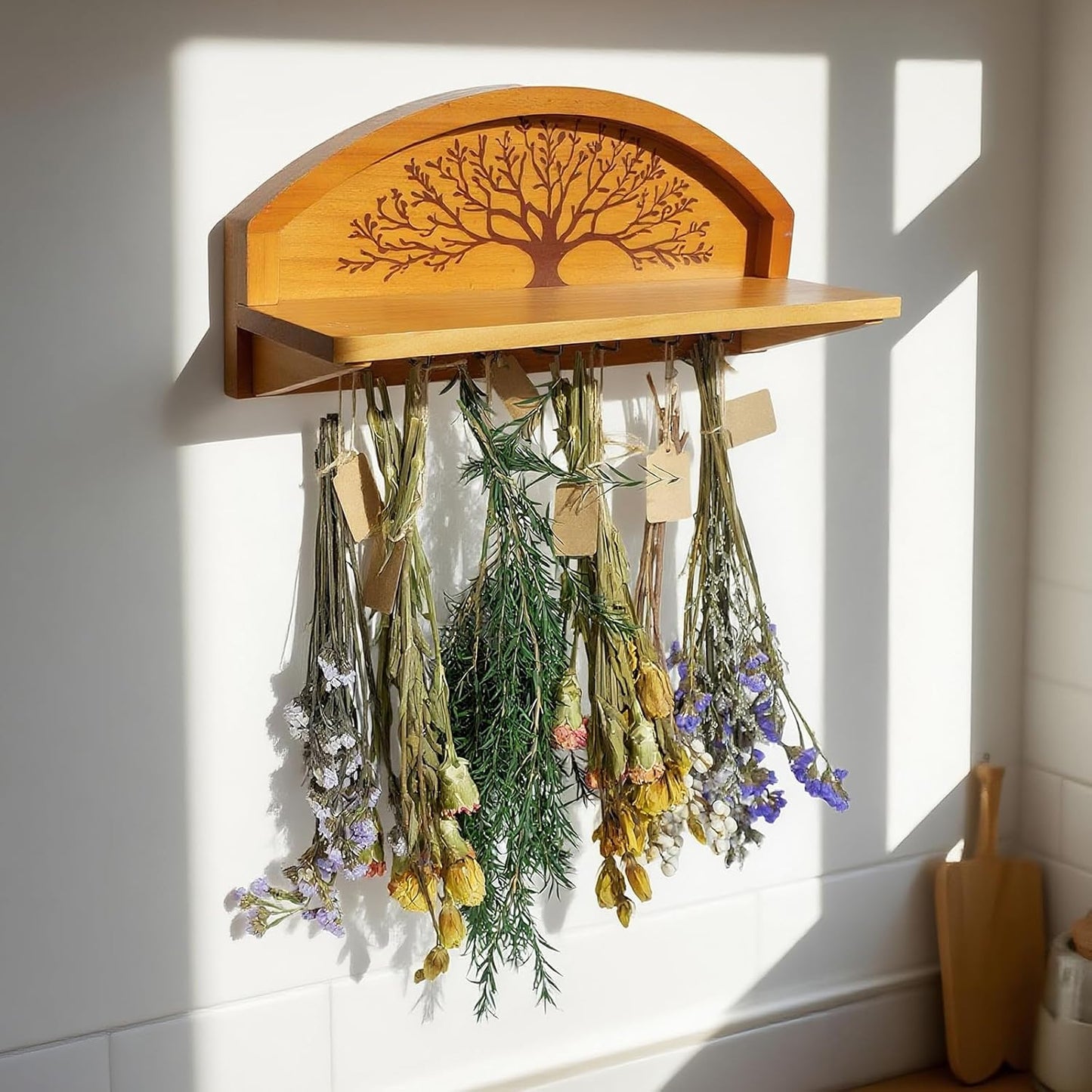 Tree of Life Herb Drying Rack -7 Bouquet Capacity,Space-Saving Hanging Design for Kitchens-Multifunctional Floral Display for Herb Lovers,Gardeners Decorative Plant Hanger for Home Herbalists