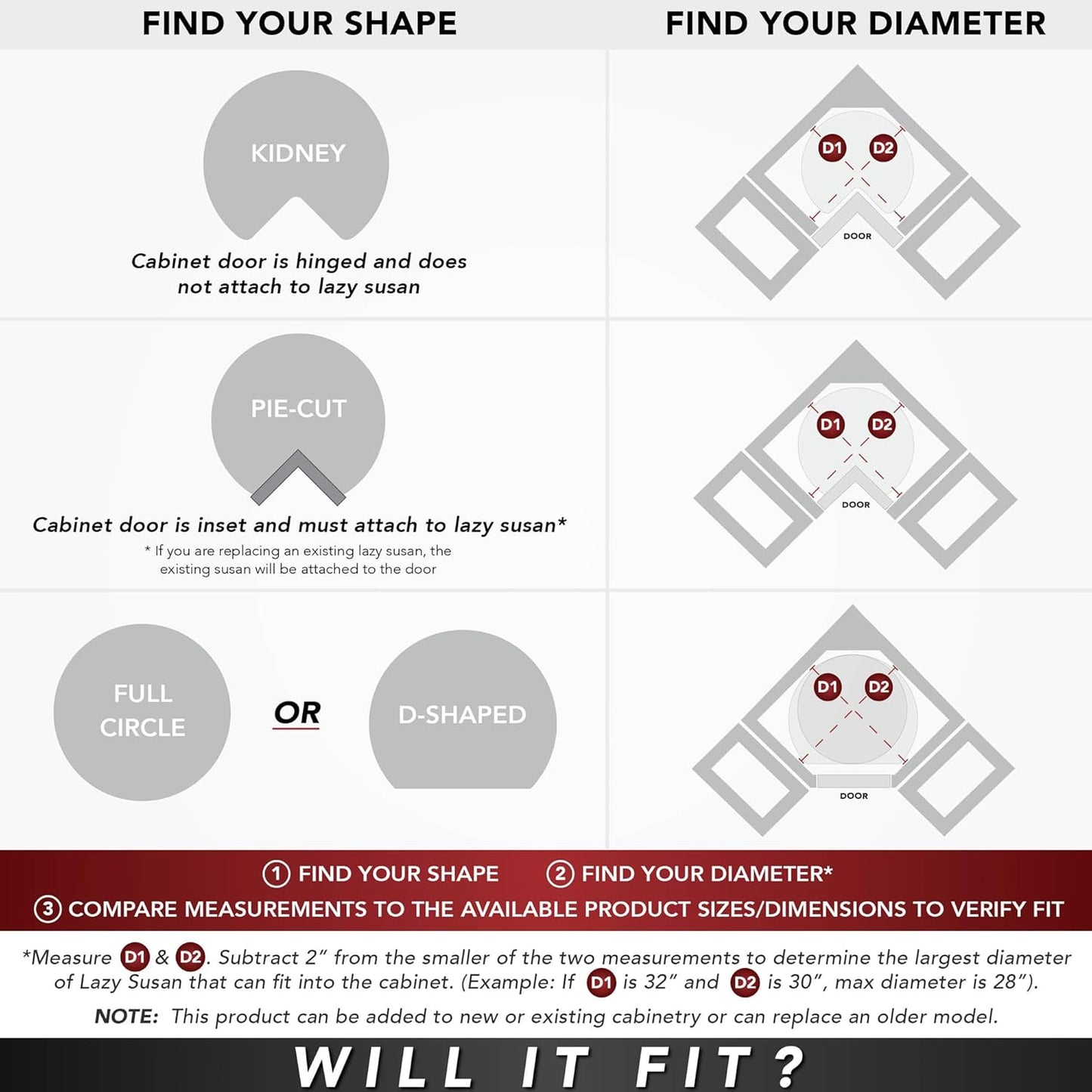 Rev-A-Shelf Dual Shelves Kidney-Shape 24" Lazy Susan Organizer for Lower Corner & Base Kitchen Cabinets, Turntable Home Storage, Wooden, 4WLS472-24-52