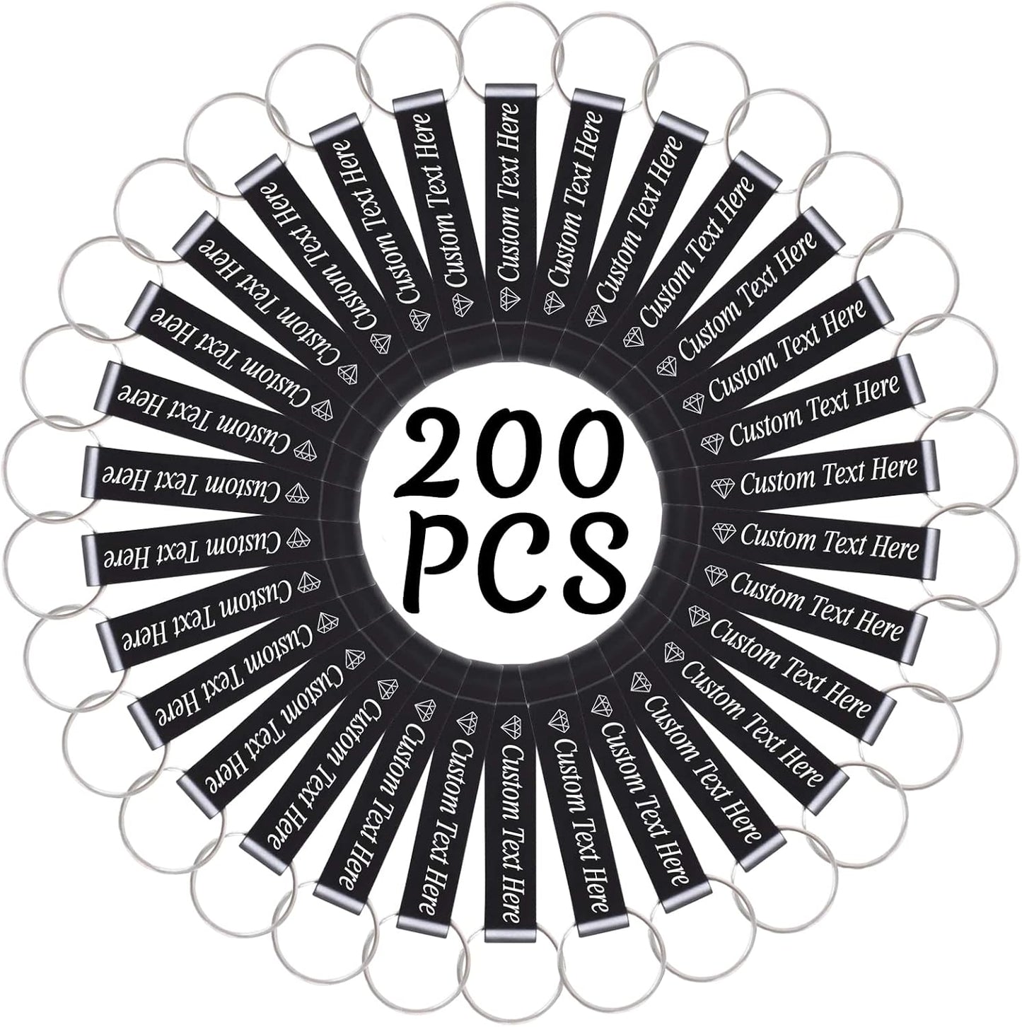 200PCS Personalized Bottle Opener Keychain Bulk Custom Beer Bottle Opener with Logo Text Engraved Wedding Bottle Opener Favors Customized Gifts for Guests Baby Shower Birthday Party-Black