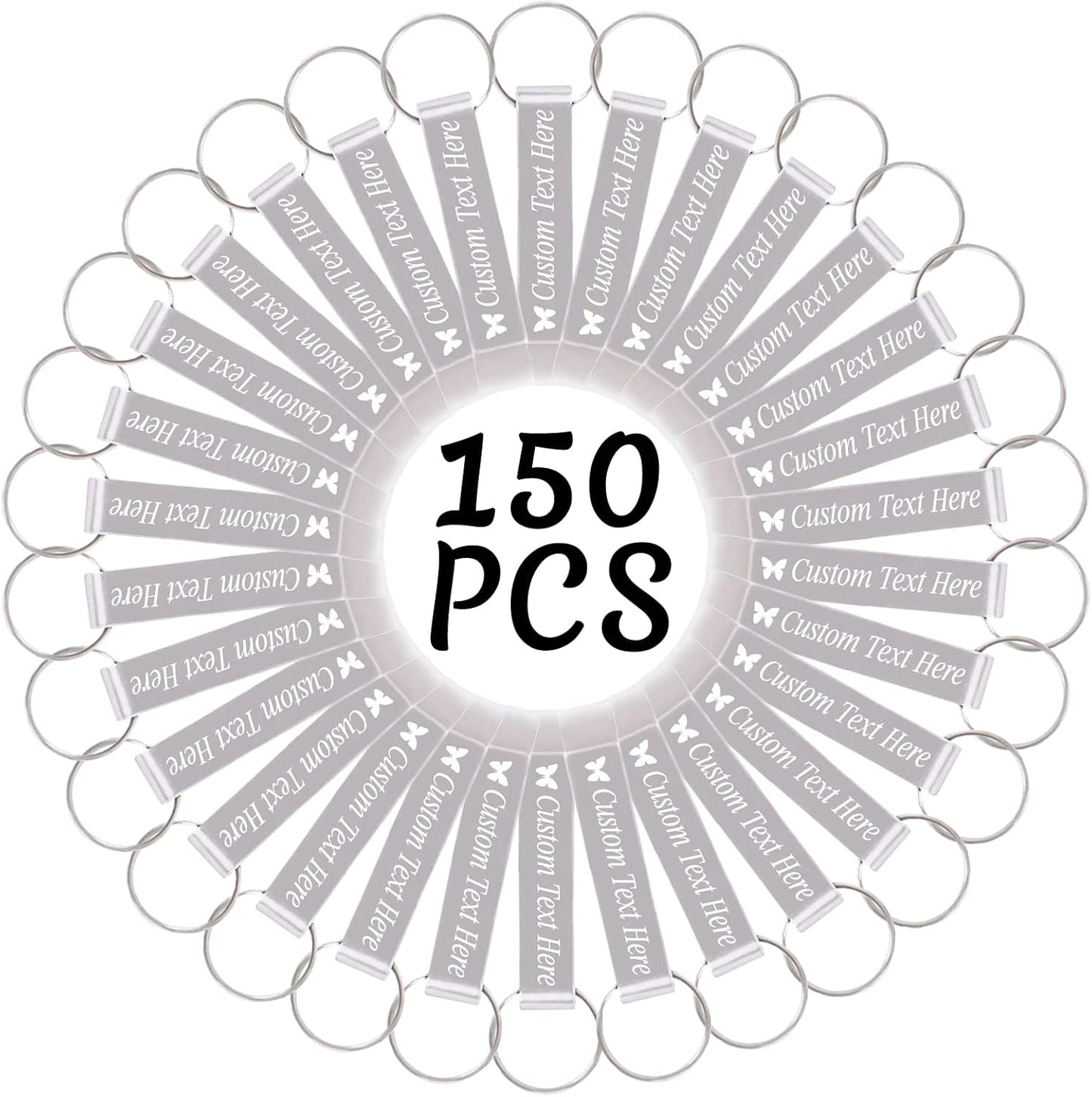 150PCS Personalized Bottle Opener Keychain Bulk Custom Beer Bottle Opener with Logo Text Engraved Wedding Bottle Opener Favors Customized Gifts for Guests Baby Shower Birthday Party-Silver