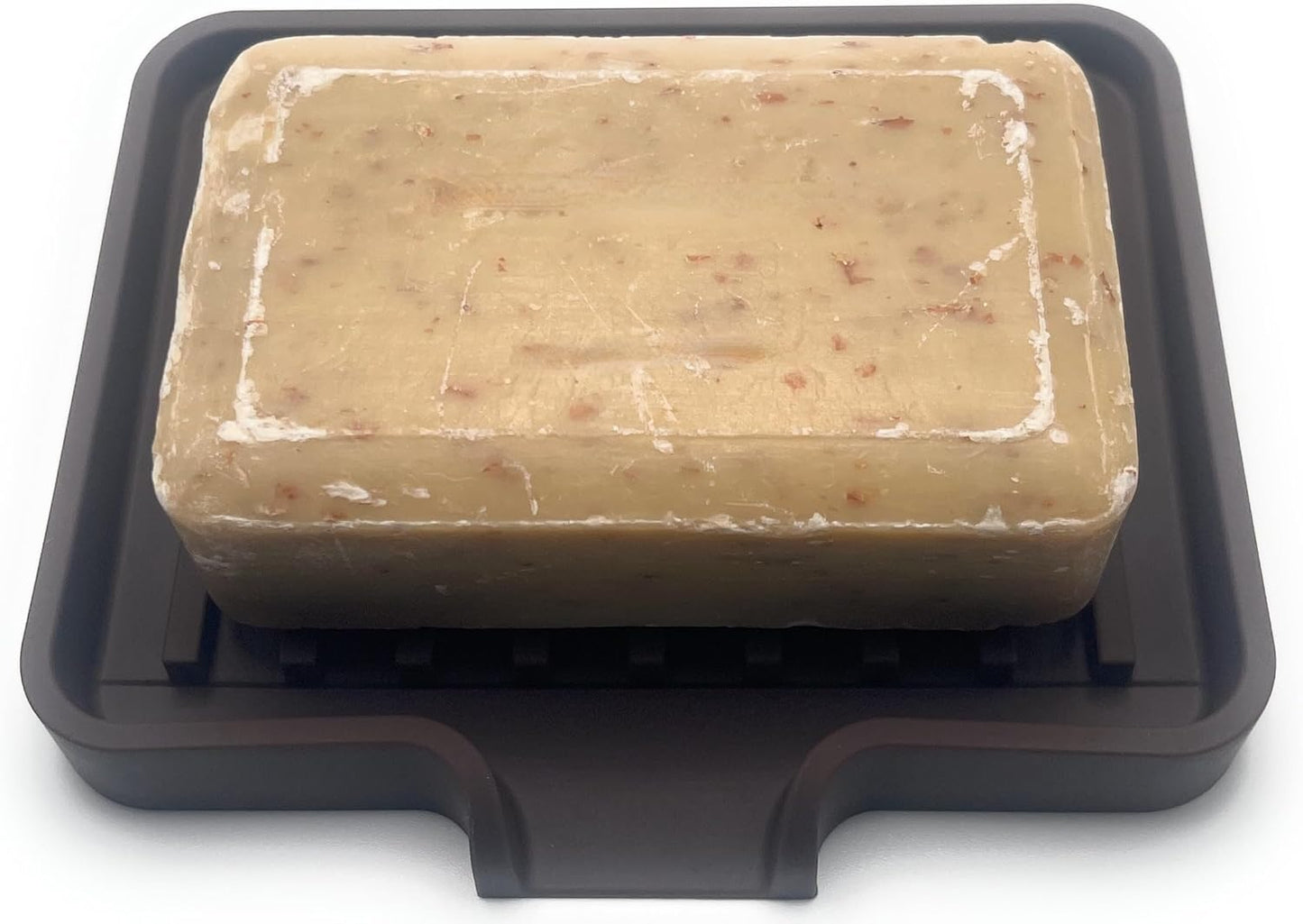 Happitasa Silicone Soap Dish Tray and Sponge Holder with Drain Chute, Pack of 2 | Bathroom and Kitchen Sink Organizer Caddy (Dark Chocolate, 5.2"x4", 7.2 Ounces)