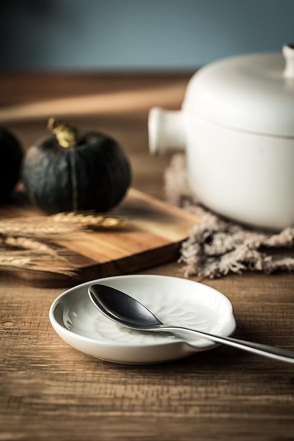 Spoon Rest for Stove Top, 5.3inch Ceramic Utensil Holder for Kitchen Counter, Large Cooking Spatula Rests for Ladles Tongs, White