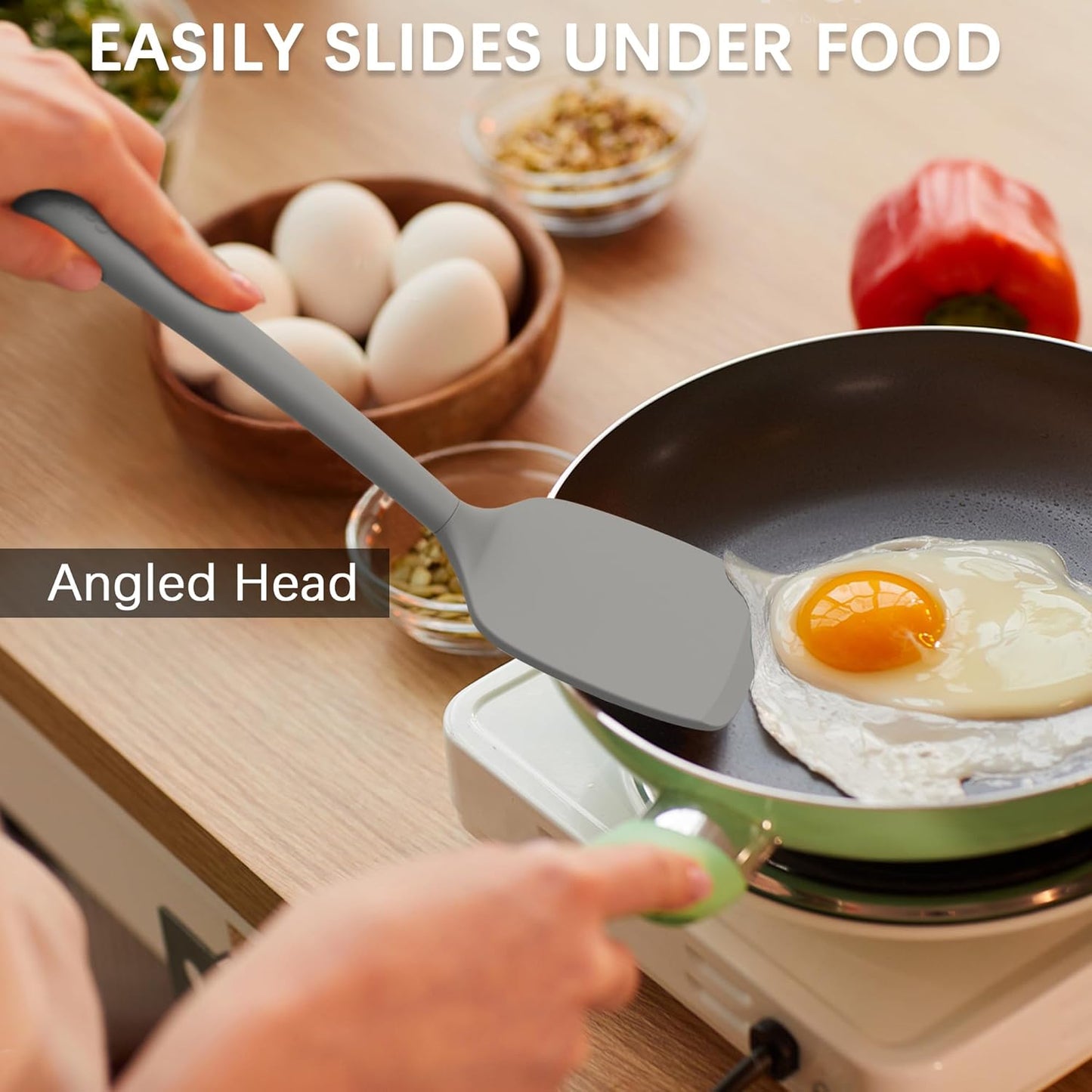 Coukre 2 Pack Silicone Spatula Set, High Heat Resistant, BPA Free Kitchen Spatula, Solid & Slotted Turner for Non-Stick Pans, Sautéing, and Flipping (2, PureGray)