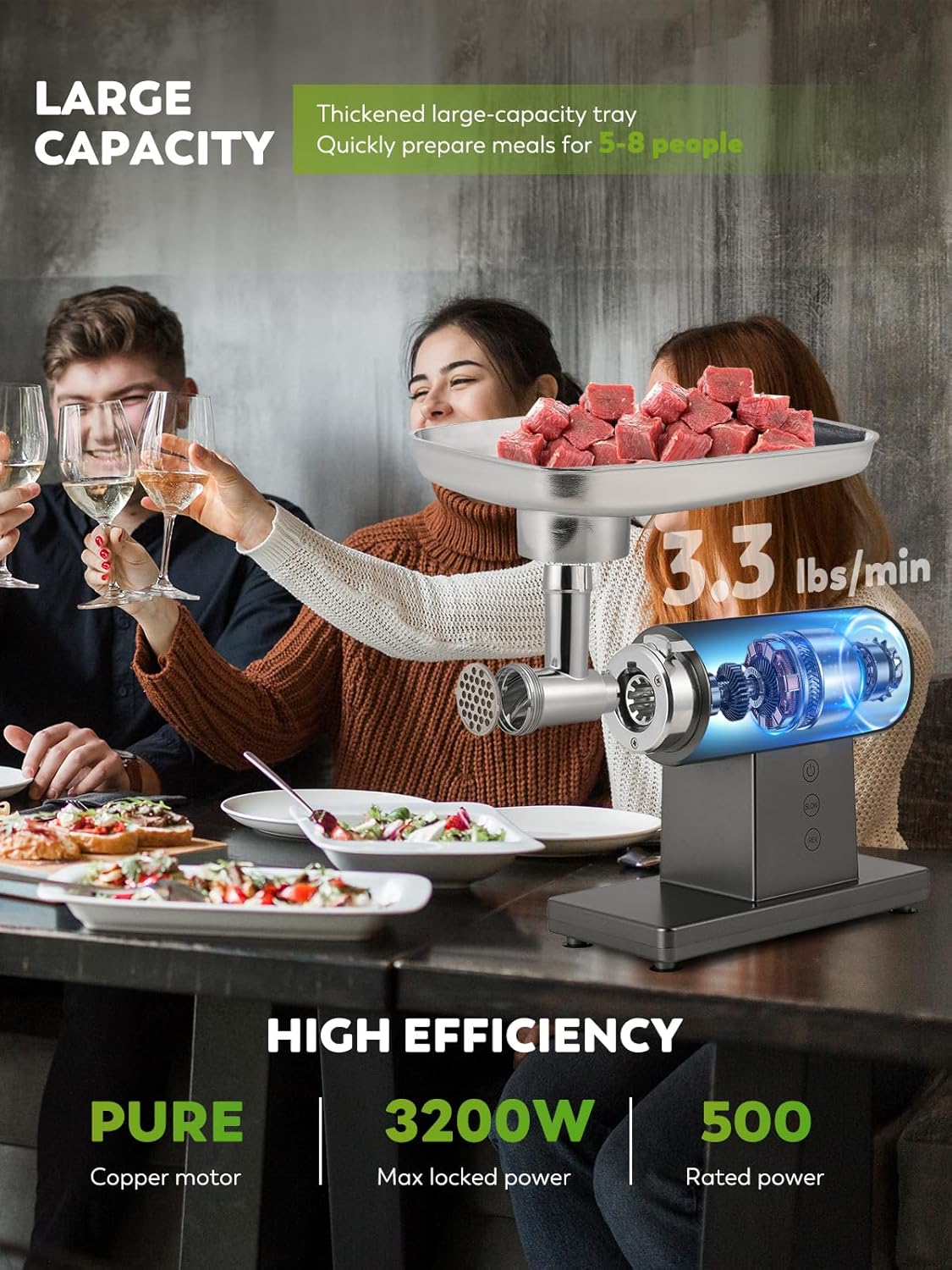 Meat Grinder Electric 3200W Meat Mincer Chopper Machine Multifunctional with Cutting Blade 3 Grinding Plates 3 Sausage Stuffers Kubbe Kit Juicer Cheese Grater Veggie Shredder