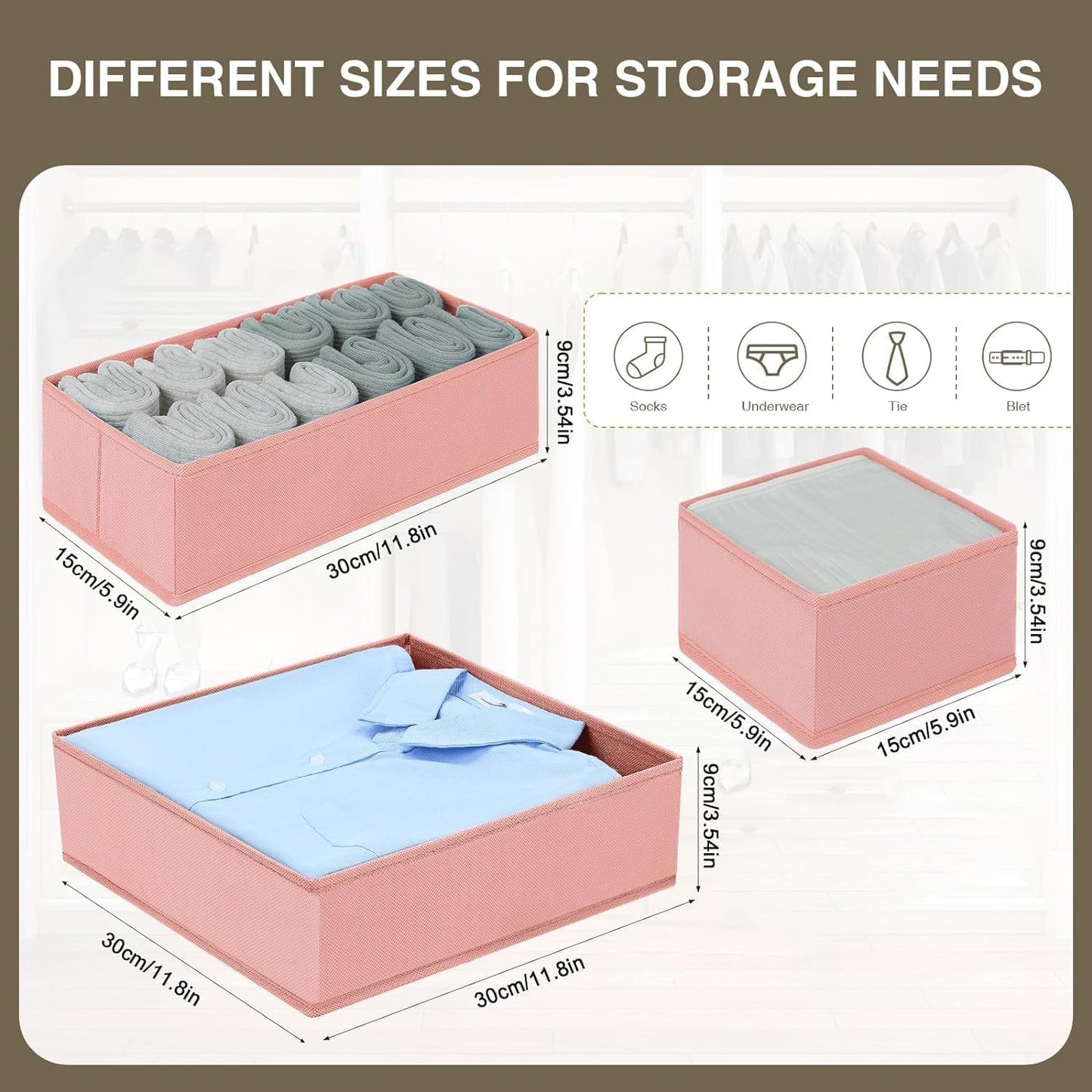 DIMJ Drawer Organizer for Clothing, 18 Pack Fabric Drawer Organizer Bins, Foldable Sock Organizer for Drawer, Dresser Organizer for Clothes, Socks, Bra, Tie