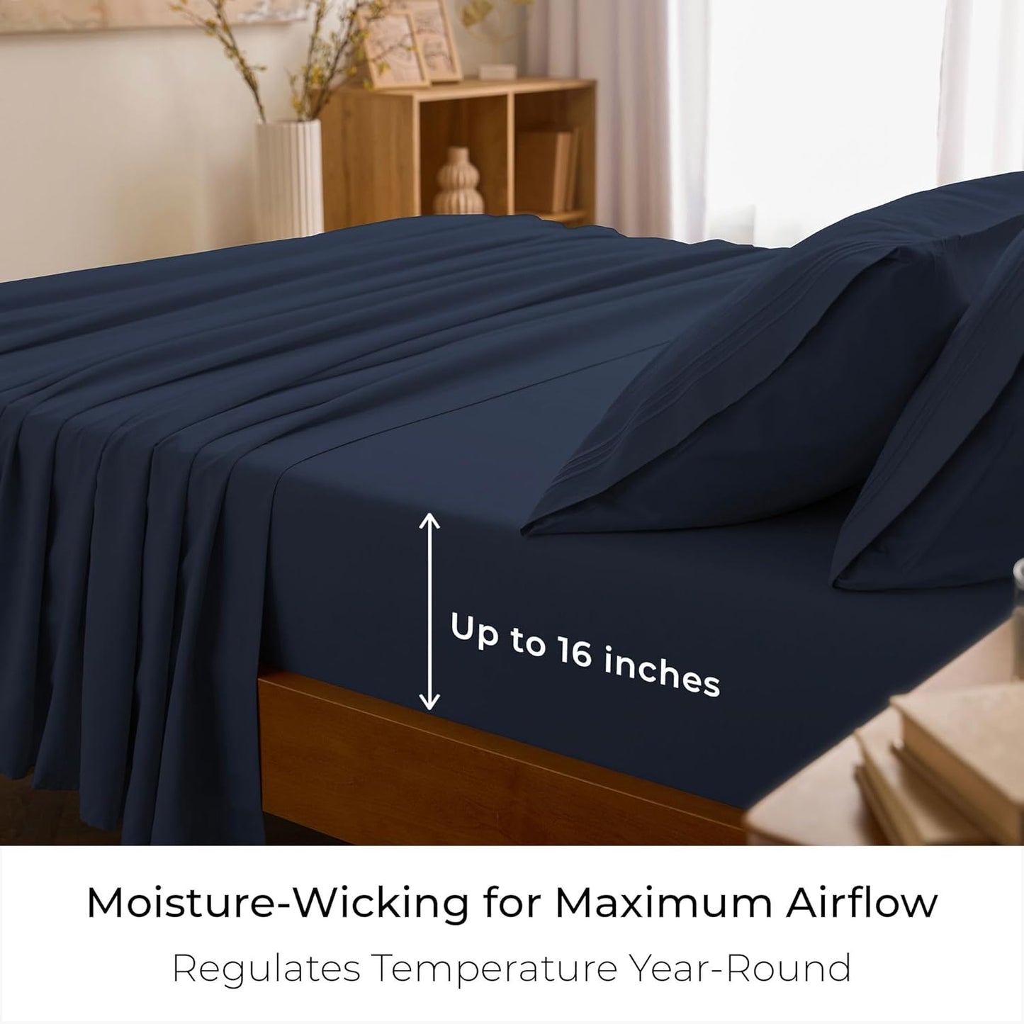 Mellanni King Sheets Set - 4 PC Iconic Collection Bedding - Hotel Luxury, Extra Soft, Cooling Bed Sheets - Wrinkle, Fade, Stain Resistant (King, Navy Blue)