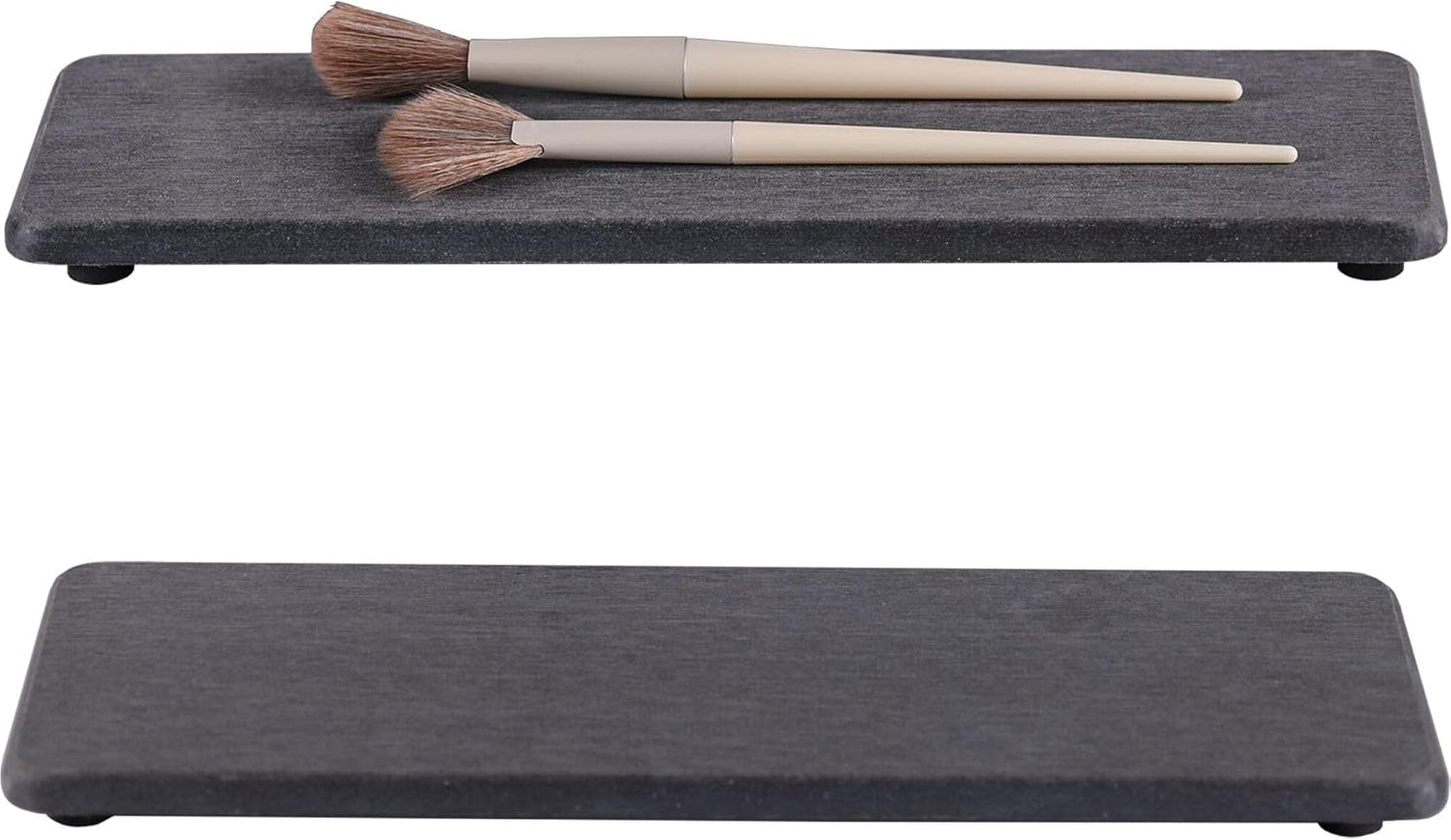 2 Pcs Water Absorbing Stone Trays, Kitchen/Bathroom Sink Soap Dish, Diatomite Tray Used for Hand Soap & Cosmetic Bottles in The Modern Home, 3.2" W x 10.2" L, Dark Gray