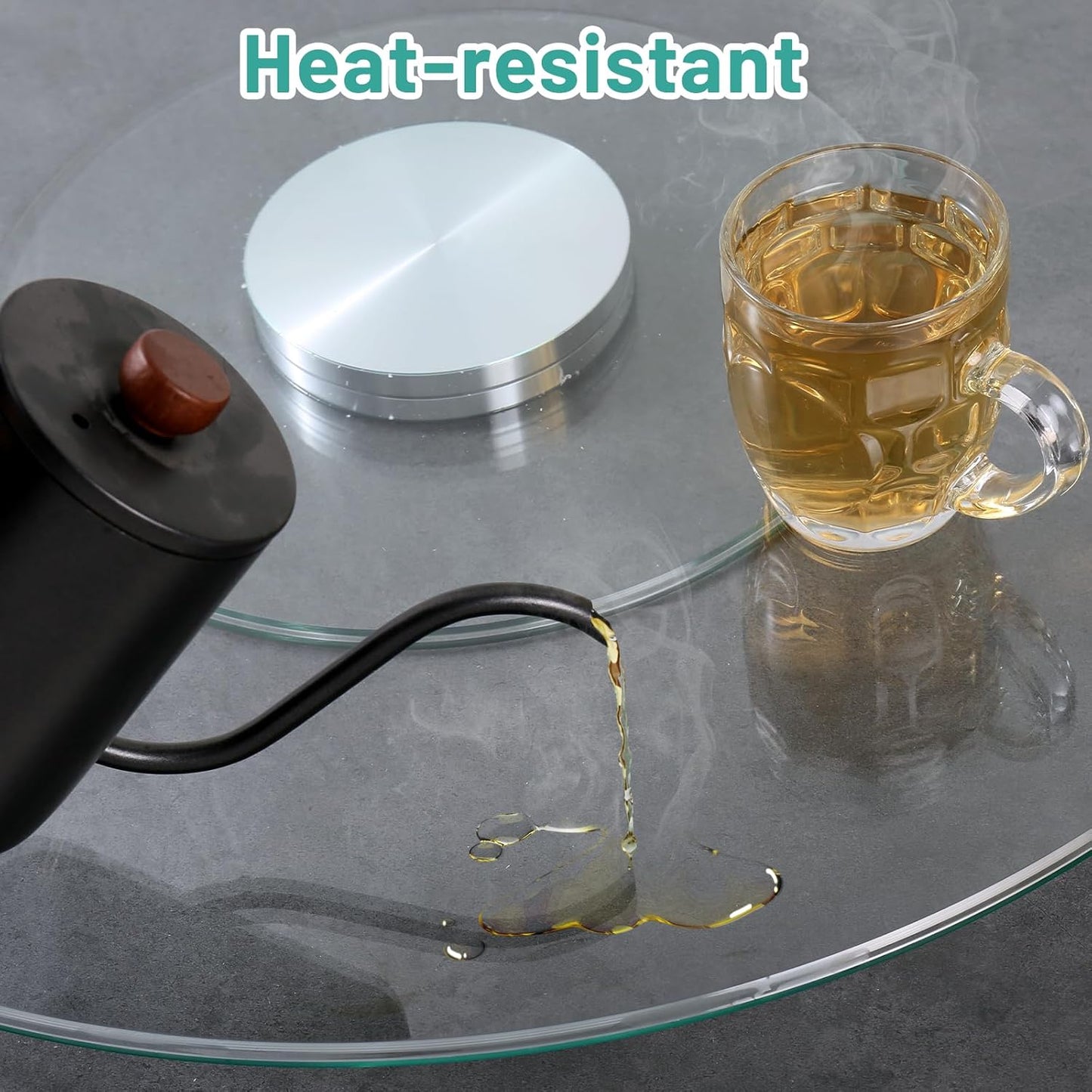 40-Inch Lazy Susan Turntable for Dining Table, Tempered Glass, 360° Rotation, Anti-Tip Design with 6 Rotating Wheels, Perfect for Parties, Weddings, and Family Dinners (40 inch)