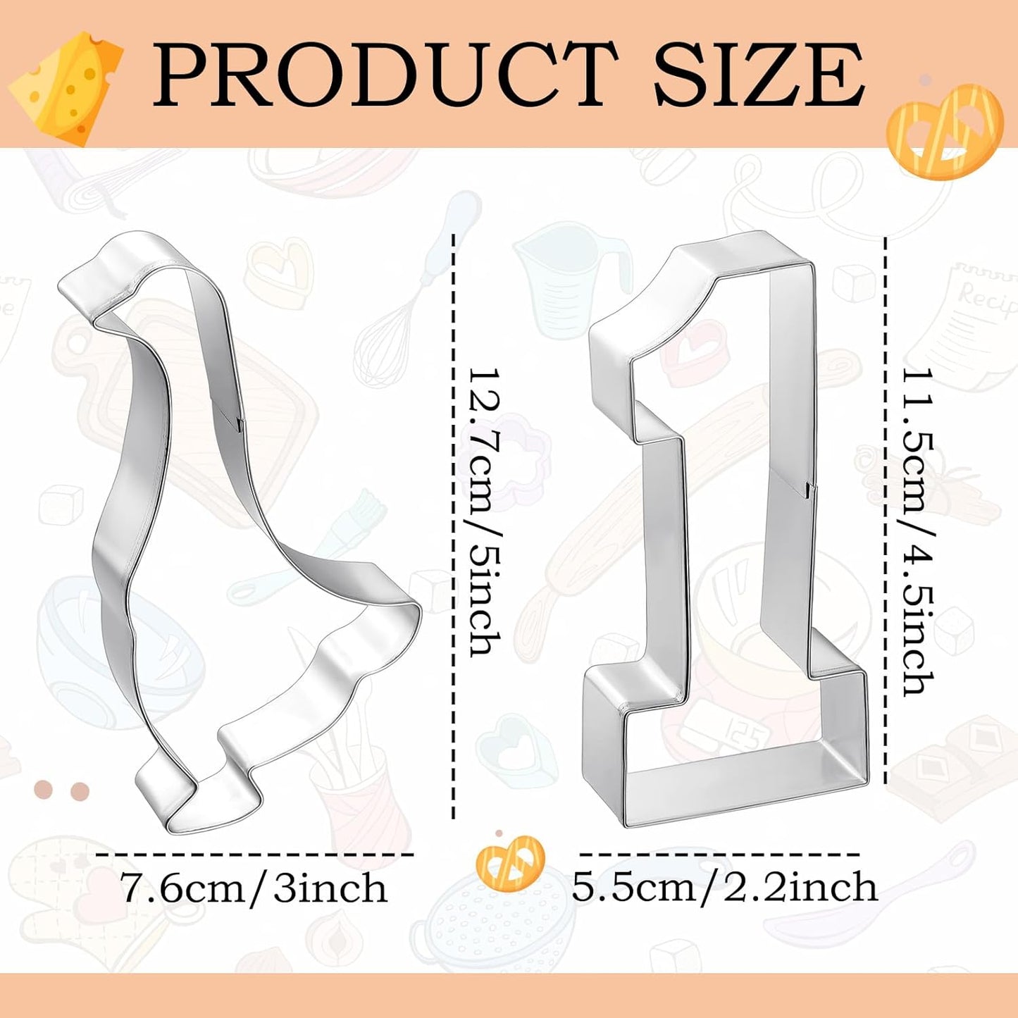 Honeydak 2 Pcs 5 Inch One Silly Goose Cookie Mold Goose Cookie Cutter Number 1 Cutter Metal Pancake Fondant Cake Mold First Birthday Baking Supplies