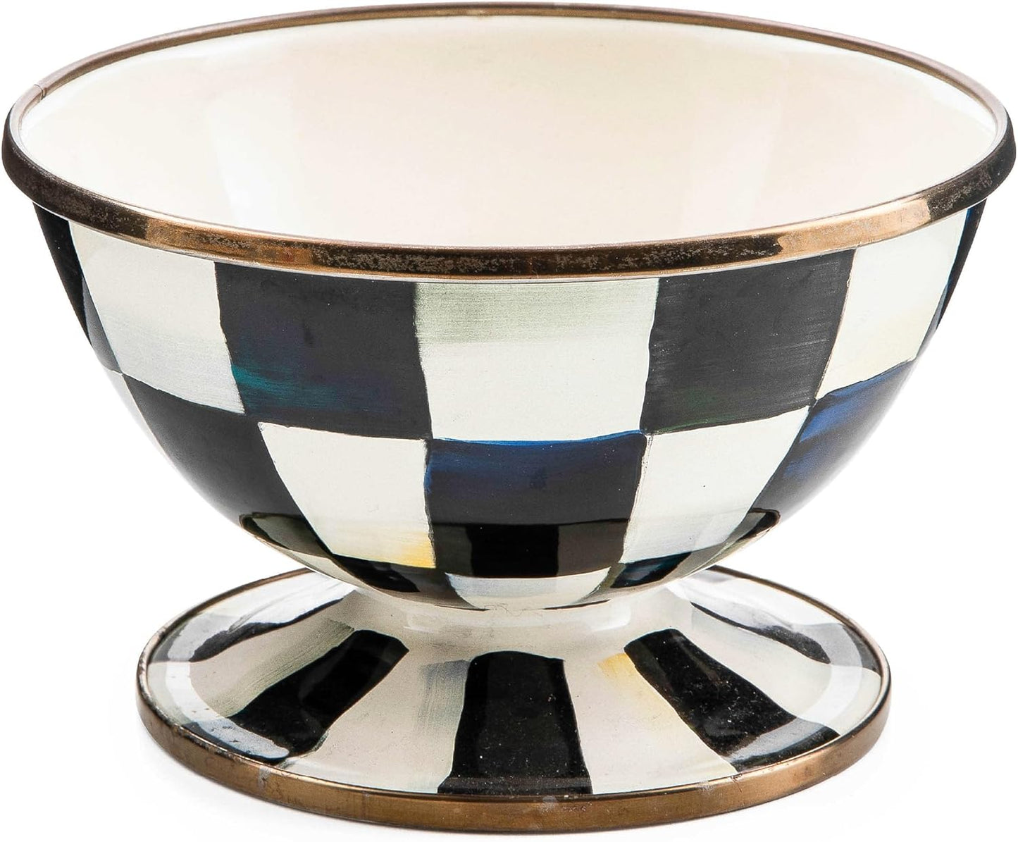 MACKENZIE-CHILDS Enamel Ice Cream Bowl, Serving Bowls for Entertaining, 2-Cup Capacity, Black-and-White Courtly Check