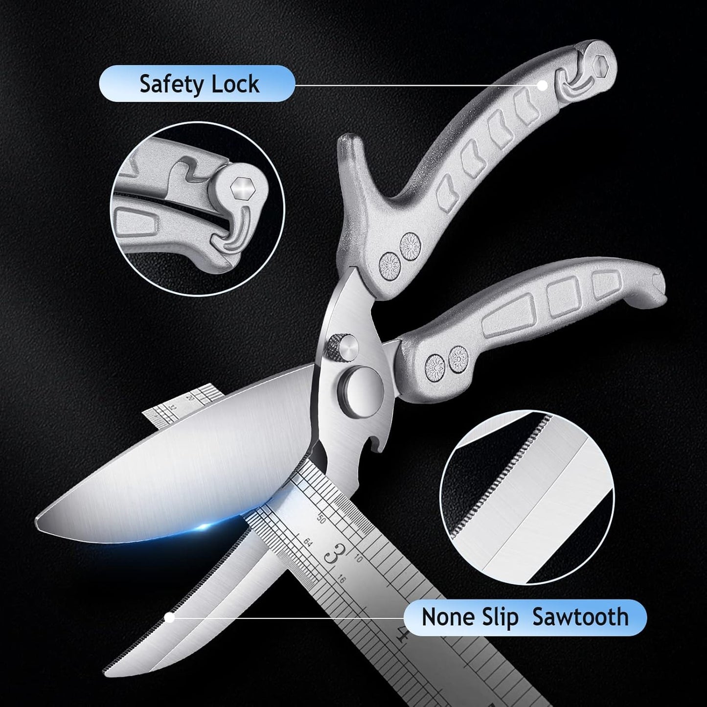 DRAGON RIOT Heavy Duty Poultry Shears - A Must Have Kitchen Shears for Chicken and Meat Cutting - Dishwasher Safe and Stainless Food Kitchen Scissors for Thanksgiving(Silver)