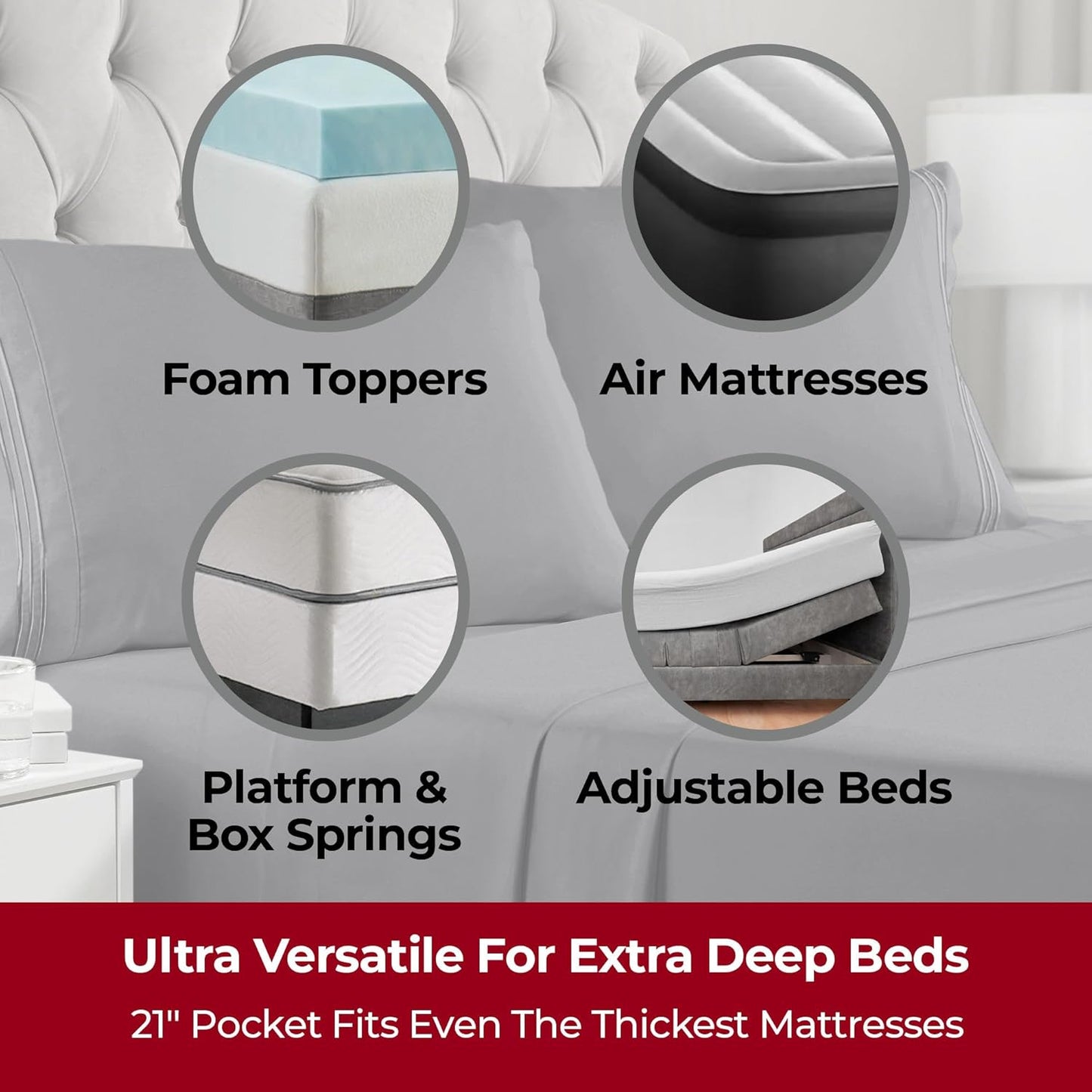 Mellanni Extra Deep California King Sheets - 4 PC Iconic Collection Bedding - Hotel Luxury, Ultra Soft, Cooling Bed Sheets - Wrinkle, Fade, Stain Resistant (Cal King, Gray)