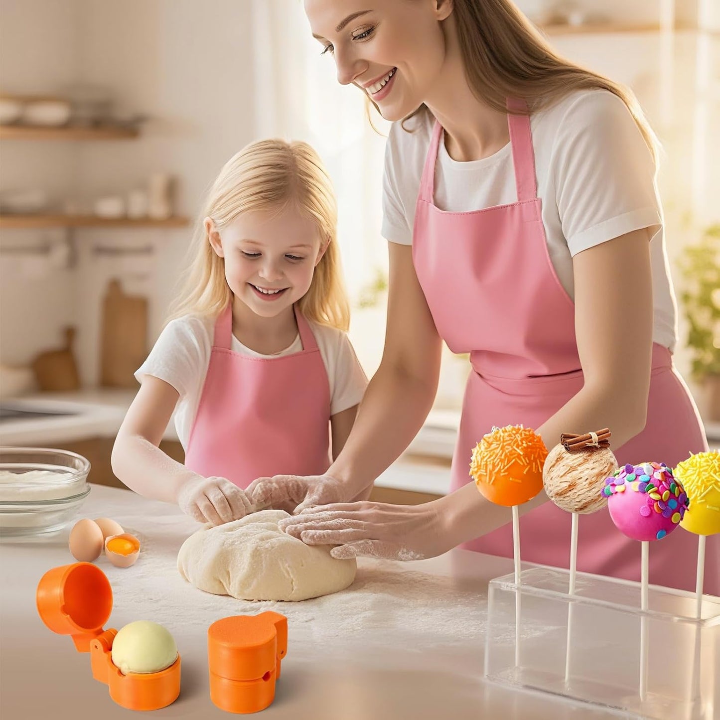 2 PCS Round Cake Pop Mold Shapes Press Set, 3D Printed Sphere Circle Cake Pop Cutter and Pusher, Baking Tools Accessories for Home Baking, Birthday Parties, Wedding Desserts