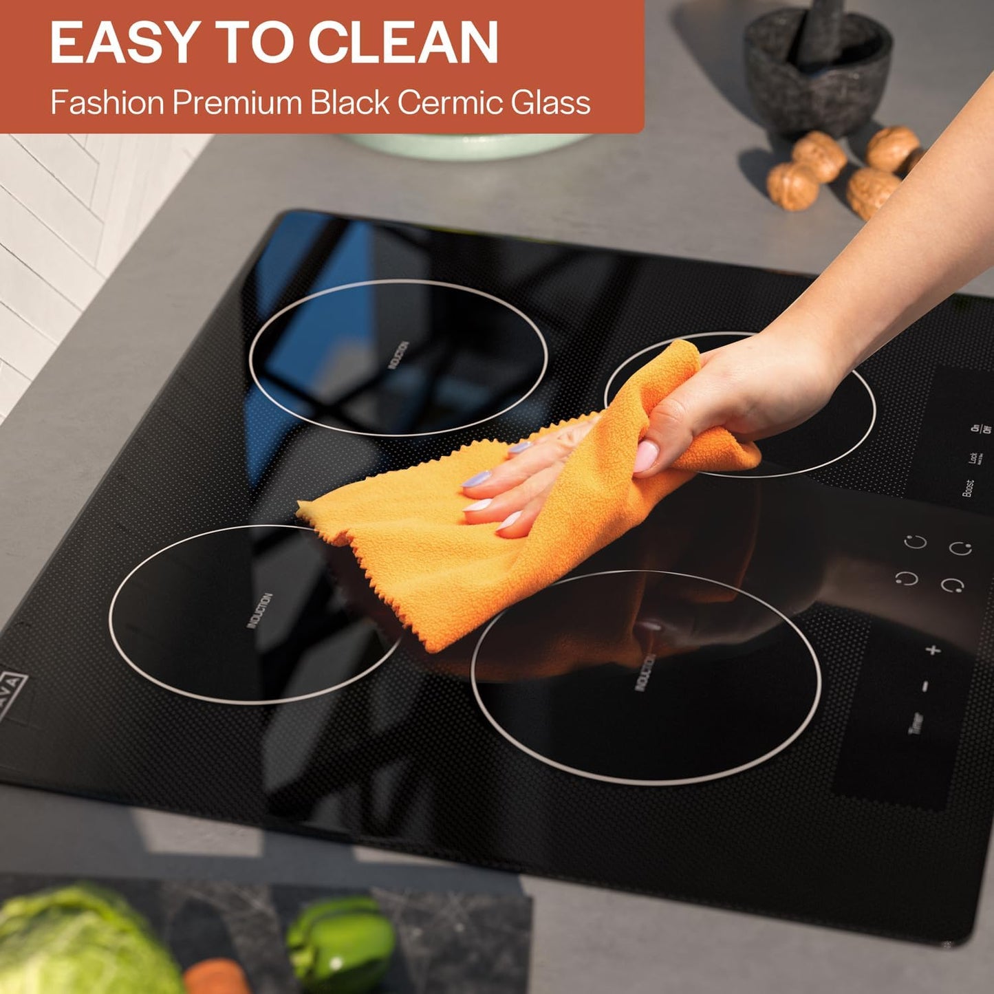 Empava 24 Inch Electric Induction Cooktop 4 Burner Built-in Smooth Glass Stove Top with Power Boost, Touch Control, Timer, Child Lock, Residual Heat Indicator, Hardwired