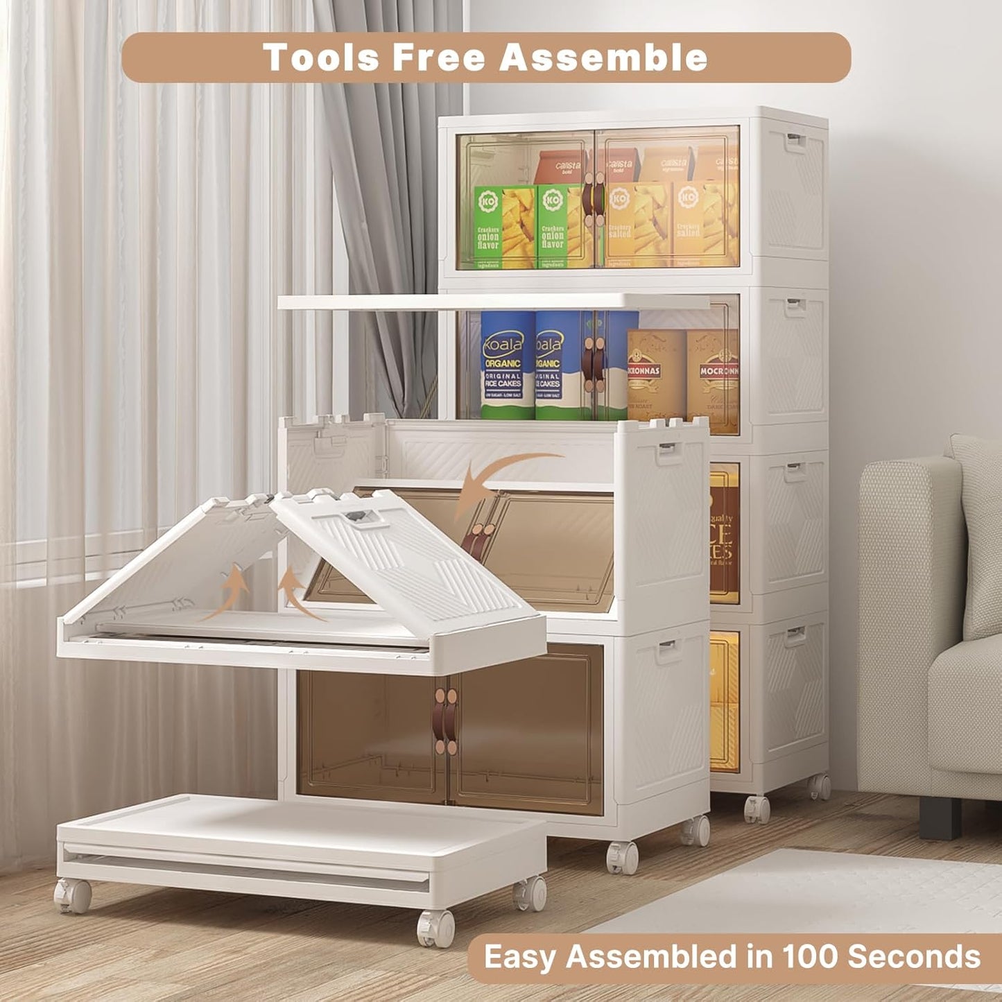 Extra Large Stackable Storage Bins with Lids and Wheels, Foldable Collapsible Closet Organizers,480QT-120QT/30GAL*4Pack Plastic Stackable Storage drawers for bedroom Dorm