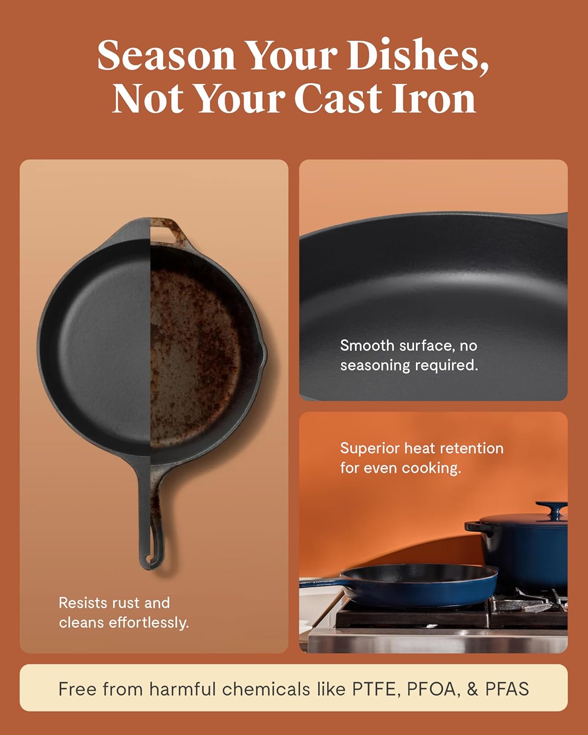 Caraway Cast Iron Skillet - 12” Enameled Cast Iron Pan With 3 Layer Enamel Coating - No Seasoning Required - Compatible With All Stovetops - Free From Forever Chemicals - Rust