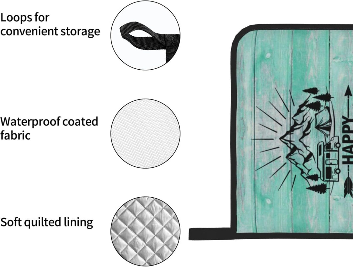 Happy Camper Oven Mitts and Pot Holders Sets of 4,Resistant Hot Pads with Polyester Non-Slip BBQ Gloves for Kitchen,Cooking,Baking,Grilling