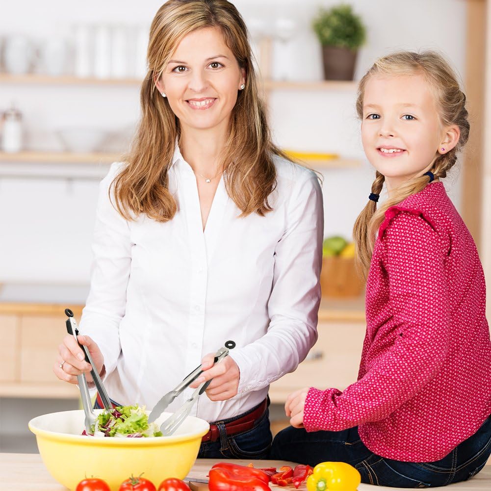 Kitchen Tongs, Joinkitch Stainless Steel Cooking Tongs Set 2 pack (12-inch.9-inch) With Heat Resistant Handle For Kitchen Outdoor Barbeque Salad Fish Thick Steak