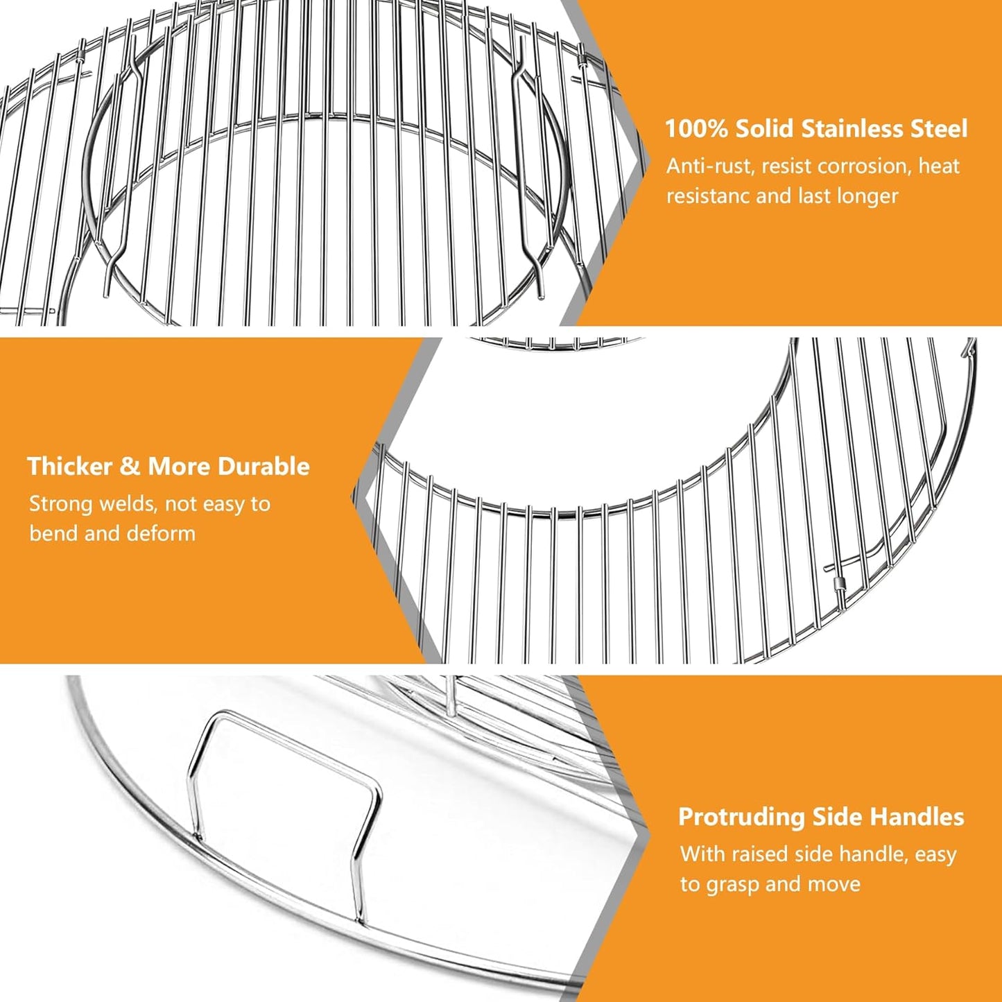 Grill Grates Replacement for Weber 8835, 22.5 inch Charcoal Grills, Kettle, Performer, Master-Touch, Charcoal Smoker, 21.5" Gourmet BBQ System Hinged Stainless Steel Cooking Grate Parts