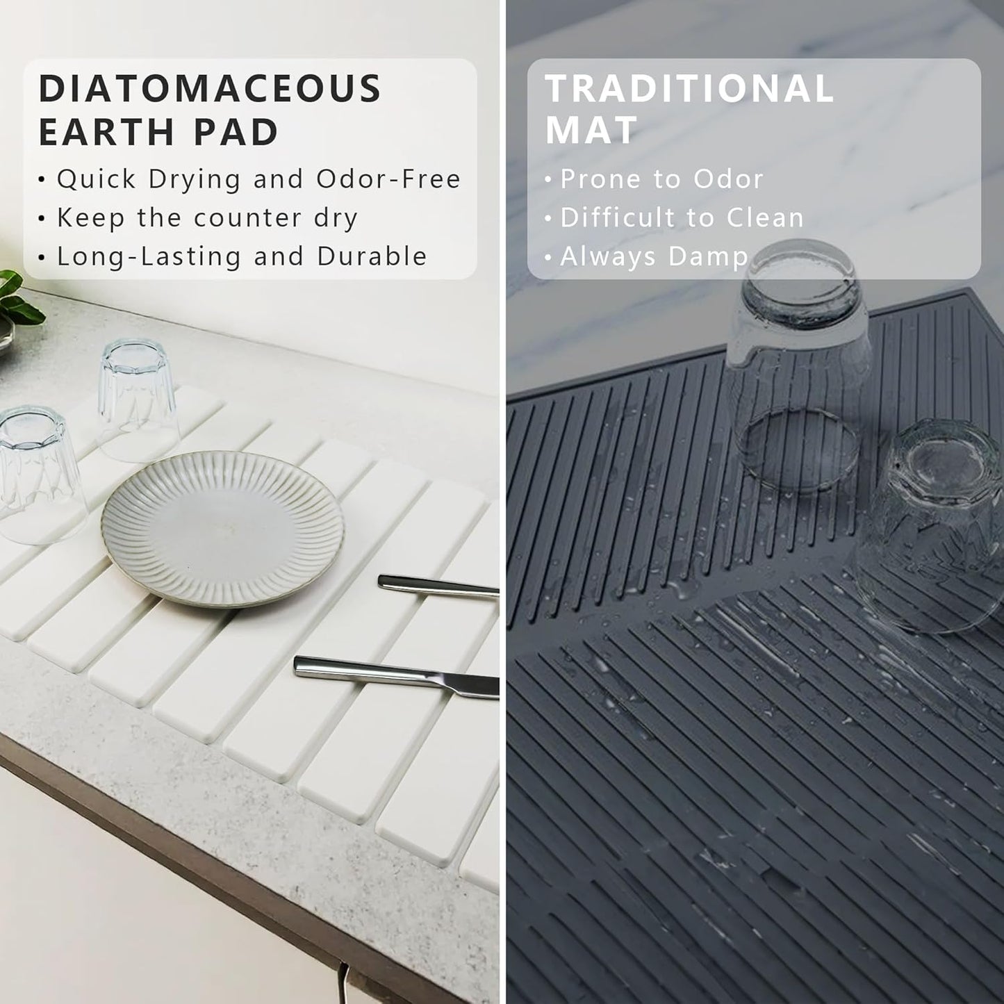 Large Stone Drying Mat for Kitchen Counter Diatomaceous Earth Collapsible 24”（L）*16”（W）Super Heat Resistant Mats, Quick Absorbent Dish Drying Rack（Spotted pattern）