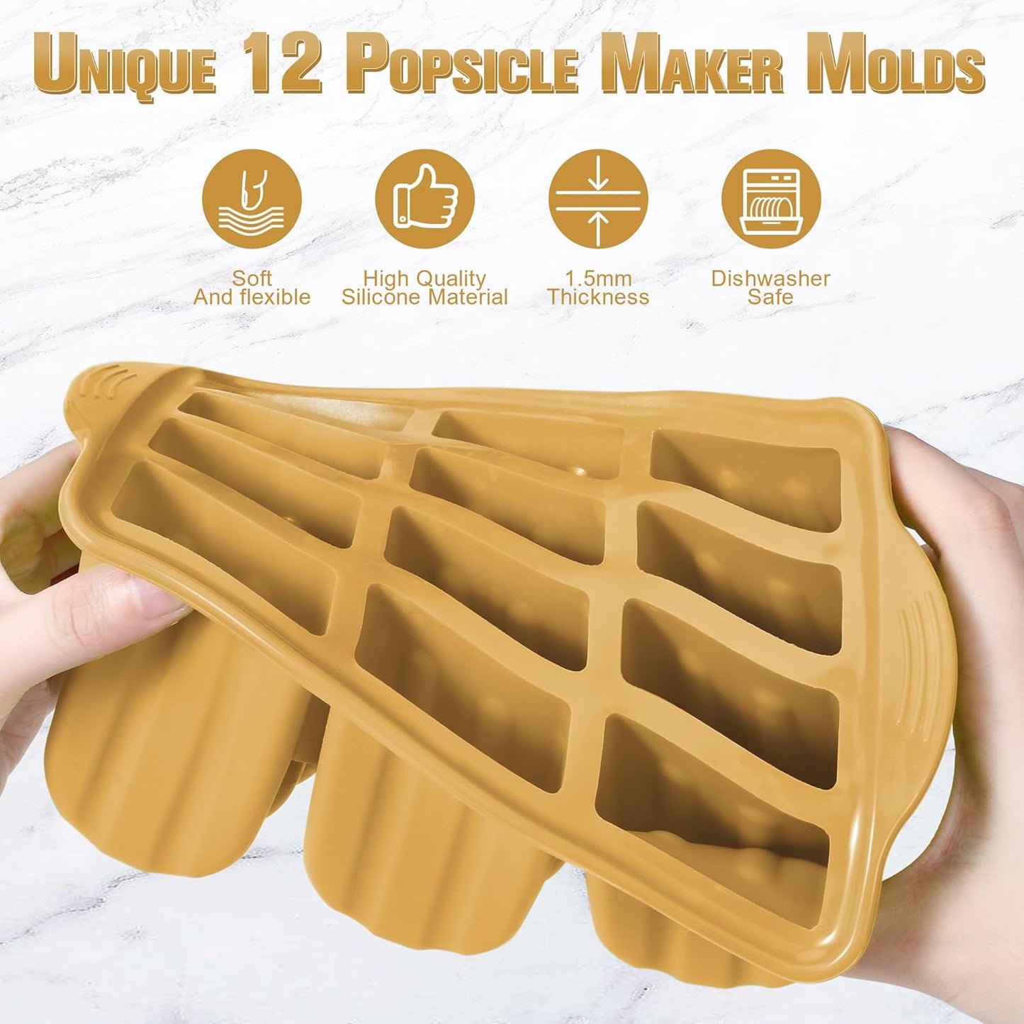 Silicone Popsicles Molds,Ice Pop Cream Mold Set Homemade Toddler Popsicle Maker For Kids Para Paletas De Helado Kulfi BPA Free, with 50 Sticks, 50 Bags,50 wire Ties (Red yellow)