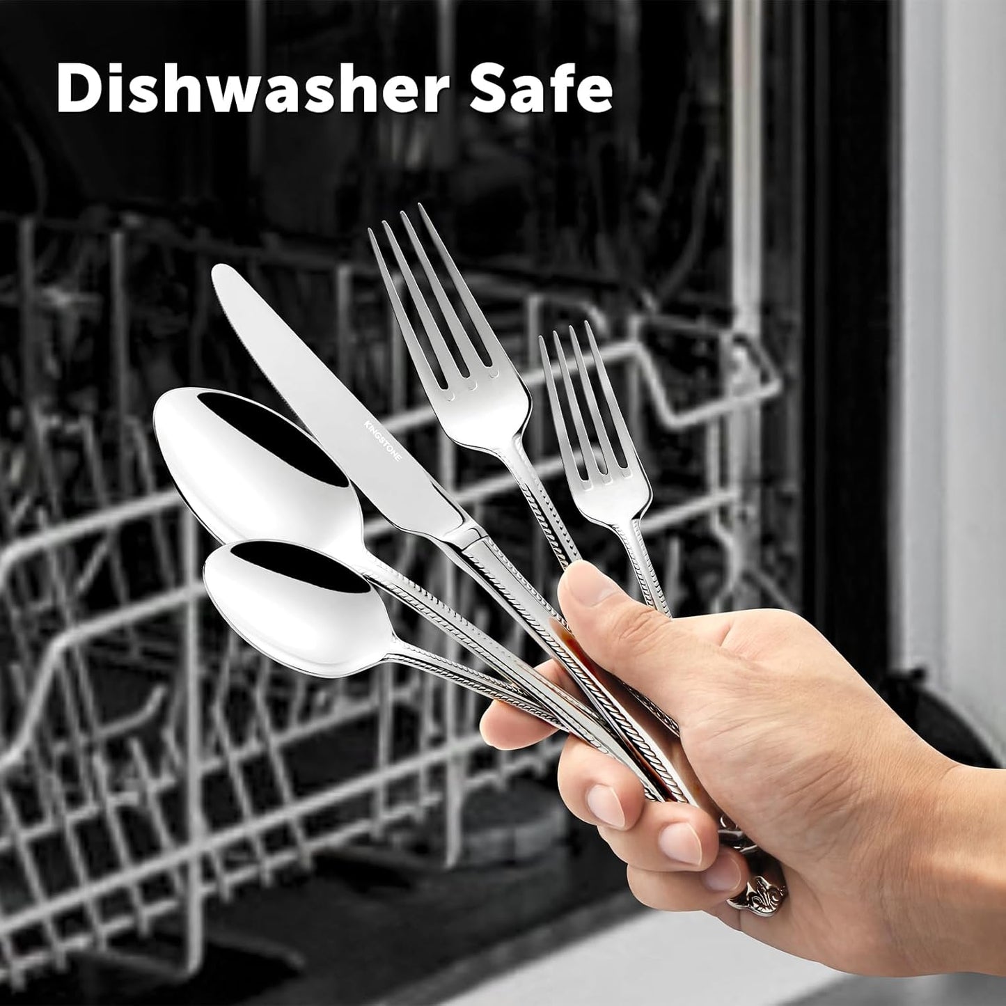 KINGSTONE Silverware Set, 30-piece 18/10 Stainless Steel Flatware Set Cutlery Set for 6, for Kitchen, Home, Wedding, Party, Mirror Polished and Dishwasher Safe, Featured Gifts