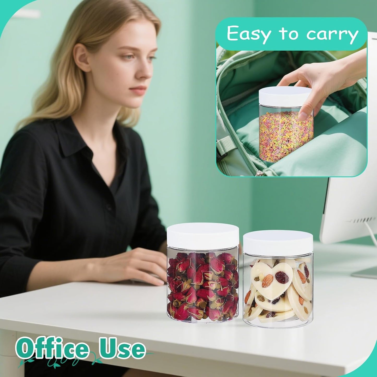 36pcs 16 oz Plastic Containers with Lids Labels Leak Proof BPA Free Airtight Refillable Clear Small Containers Storage Jars for Storing Dry Food Slime Honey Jam,white