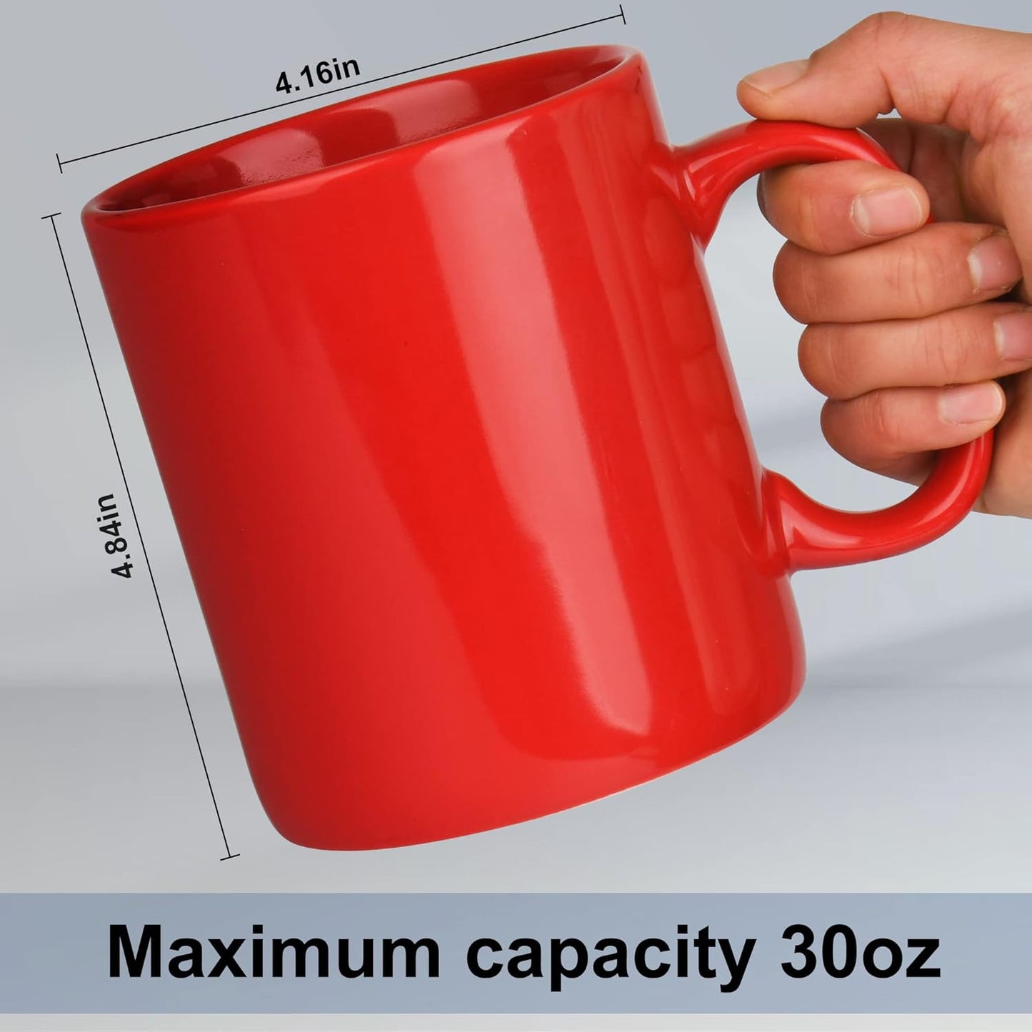 30oz Super Large Ceramic Coffee Mugs Large Handles Set of 2 (Red)