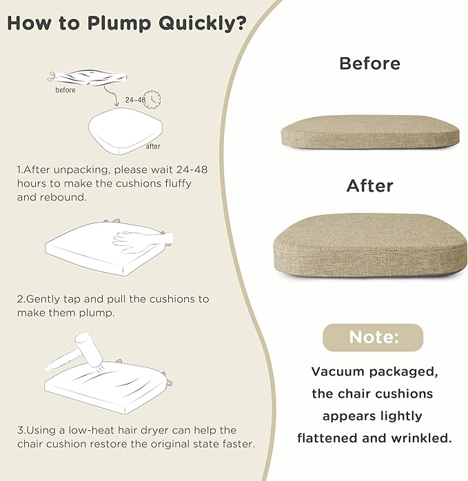 AddGrace Set of 4 Chair Cushions for Metal Dining Chairs 14x14 Chair Pads with Ties Non Slip Thick Seat Cushions with Textured and Removable Cover Beige