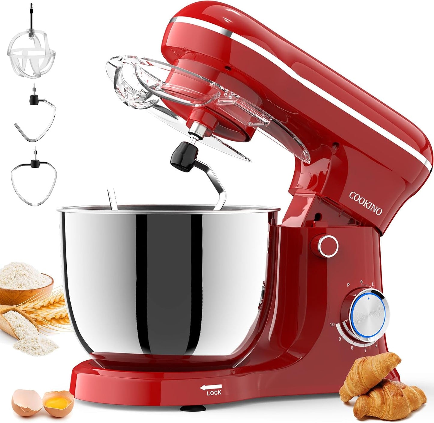 Electric Stand Mixer,10 Speeds Tilt-Head Food Mixer, 3-IN-1 Kitchen Mixer for Daily Cooks with 6 QT Bowl,Dough Hook, Beater, Whisk (Empire Red)
