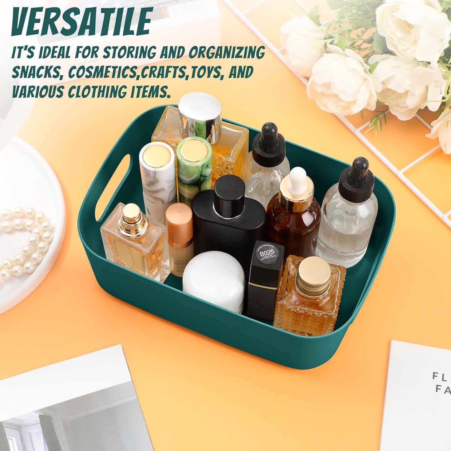 Zopeal Plastic Storage Bins 10 Pcs Green Pantry Organizer Bins Small Baskets Storage Containers for Home Kitchen (8 x 5.7 x 3 Inch)