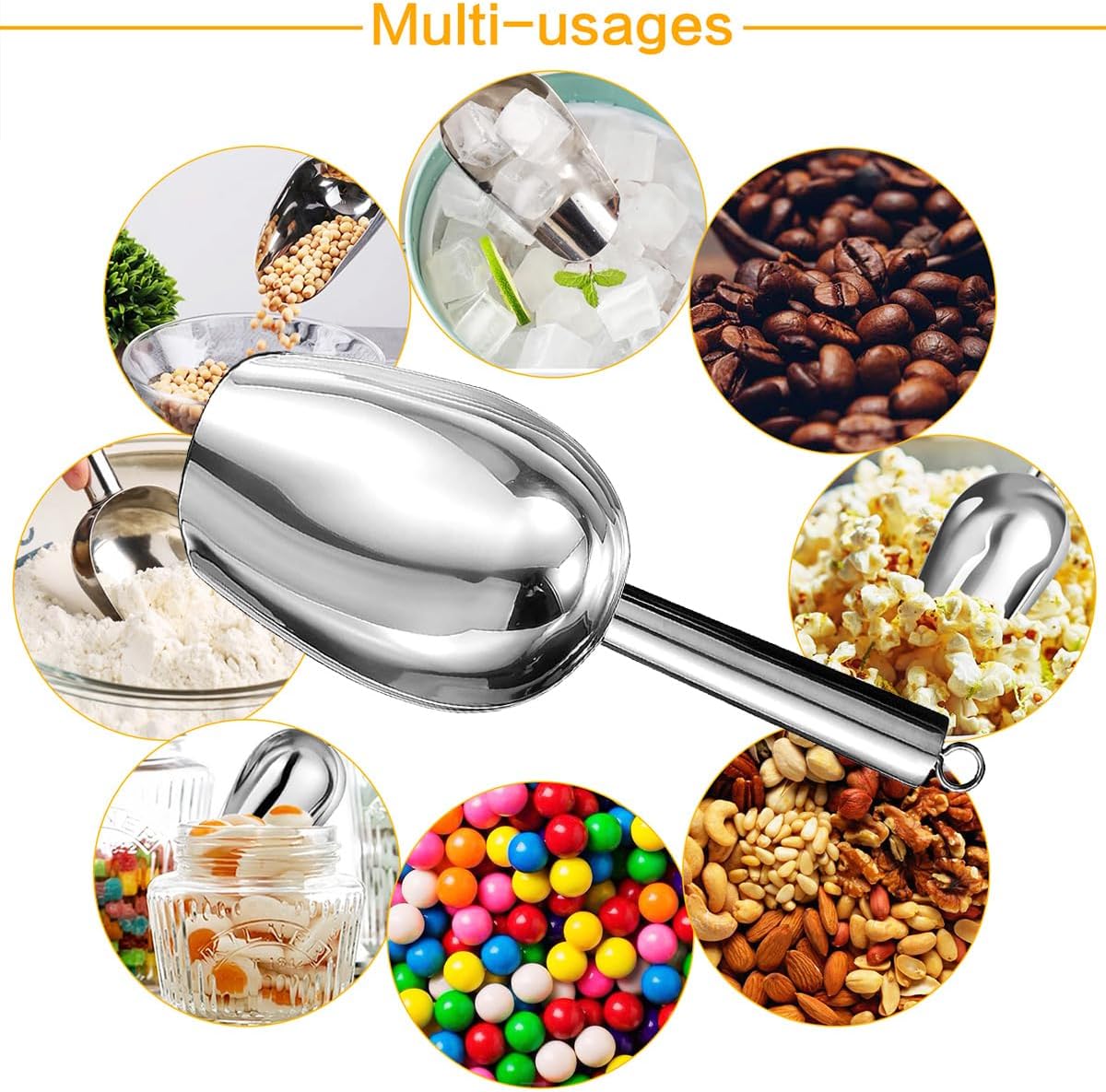 Metal Ice Scoop，Kitchen Ice Scooper for Ice Maker,Stainless Steel Small Ice Scooper for Freezer，Kitchen Gadgets Cookie Flour Pet Dog Food Scoop (silver, 8oz)