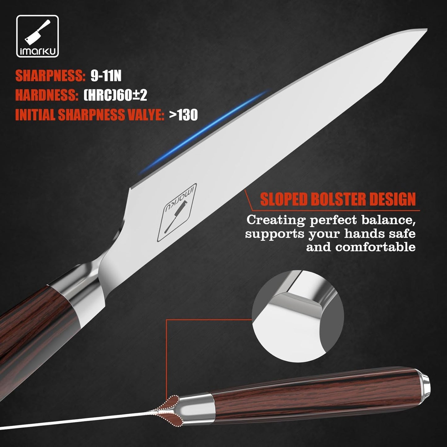 imarku Japanese Chef Knife, 8 Inch Damascus Kitchen Knife, Chef's Knives with Unique Design Wood Handle, Powder Steel Forged Super Sharp Knife With Gift Box, Birthday Gift for Women and Men