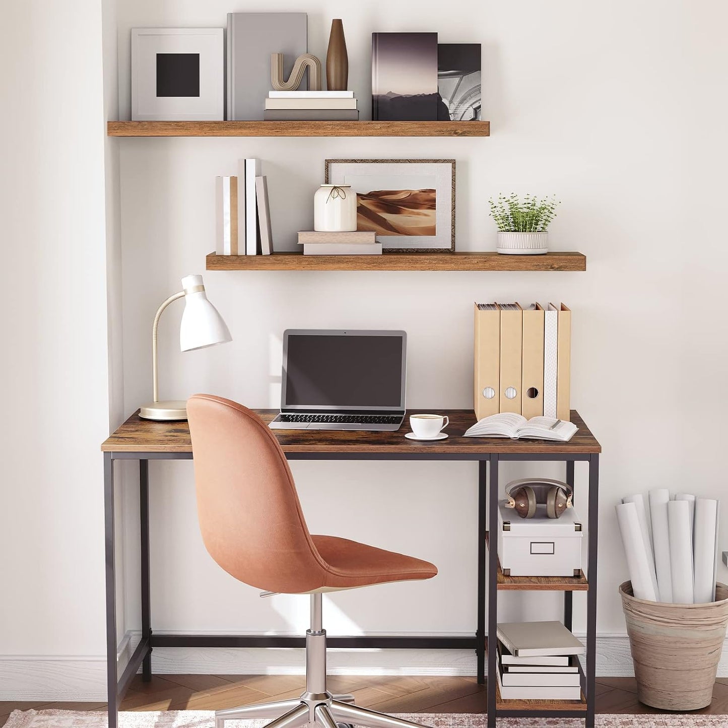 HOOBRO Floating Shelves for Wall, Wall Mounted Shelf Set of 2, 39.4" Hanging Shelf with Invisible Brackets, for Wall Bathroom, Bedroom, Toilet, Kitchen, Livingroom, Office, Rustic Brown BF100BJP201G2