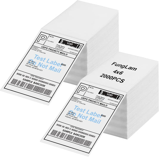 FungLam 4"x6"Thermal Shipping Labels, 2 Pack of 1000 Fanfold Labels, Adhesive Shipping Labels for Zebra,Munbyn,Polono and Rollo Direct Thermal Printer