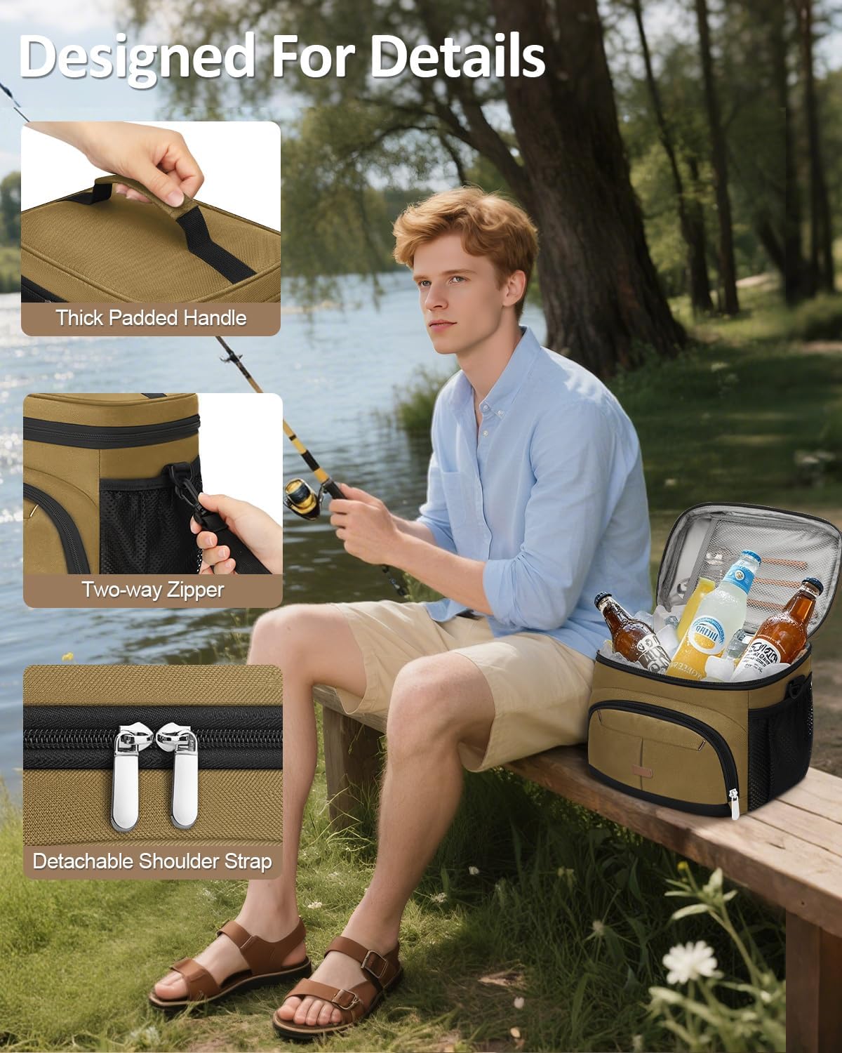 Lunch Box for Man Women, Insulated Lunch Bag Cooler Bag Leakproof Lunchbox Lunch Tote Bags with Removable Strap for Work School Picnic Travel (Khaki/12L