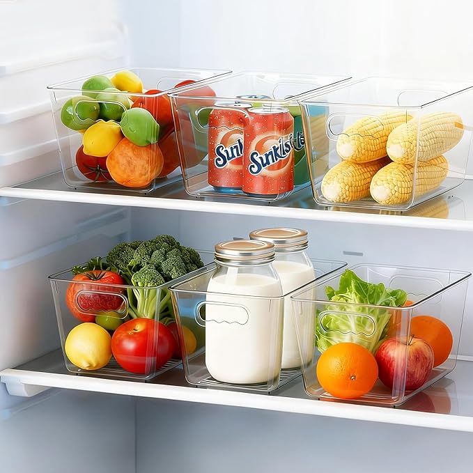 Clear Pantry Organizer Bins, Plastic Organizers & Storage Containers, Cabinet Organizer, Home Organization Must Haves for Kitchen, Laundry Room, Office, Closet & Freezer (4 Pack)