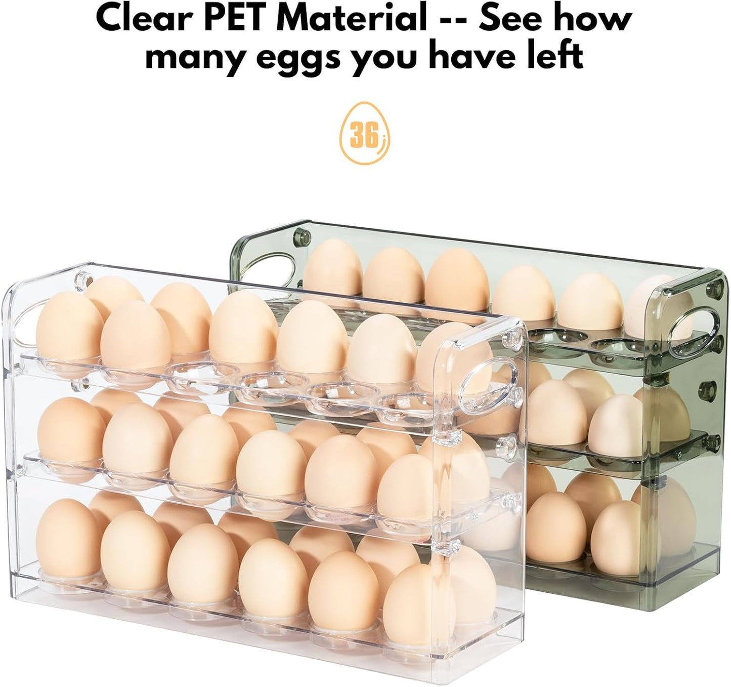 Egg Holder for 36 Eggs, Egg Storage for Refrigerator, PET Egg Container for Kitchen Countertop, Egg Dispenser, Egg Tray, Clear