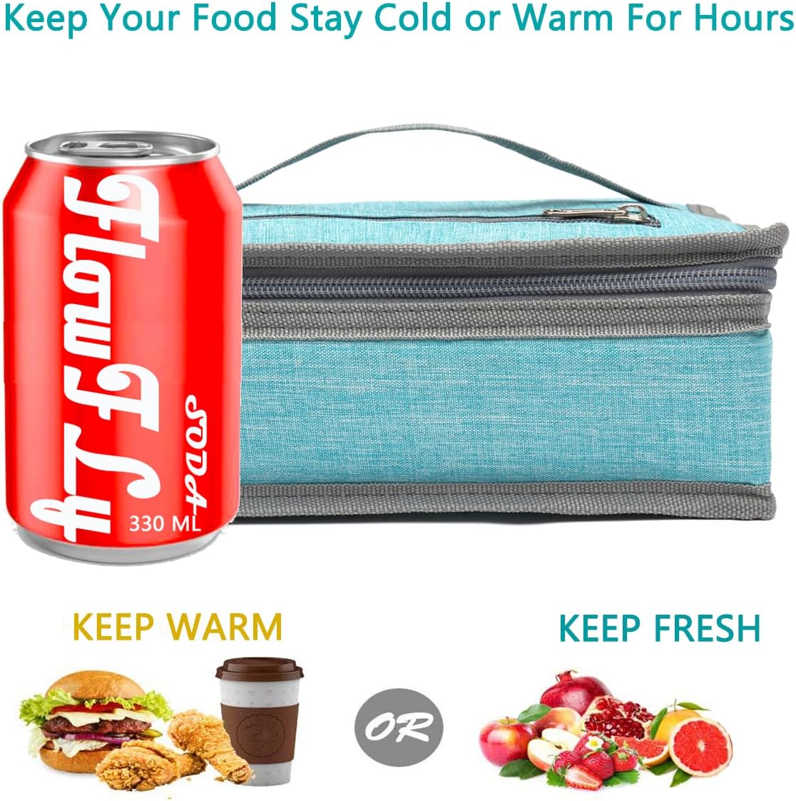 FlowFly Small Insulated Lunch box Portable Soft Bag Mini Cooler Thermal Meal Tote Kit with Handle for Work & School, Sea Blue