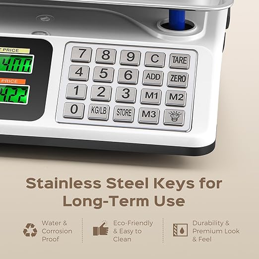 Bonvoisin Price Computing Scale 88lb/40kg Commercial Food Scale with Stainless Steel Platform & Keys, Dual LCD Display Backlight for Meat, Produce, Deli, Farmers Market, Retail（Not for Trade）