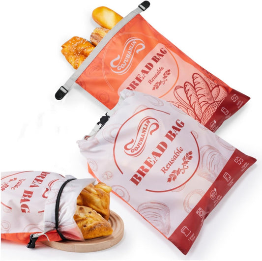 2 Pack Reusable Bread Bags for Homemade Loaves, 17 * 13 Inch Extra Large Storage Bag with Zipper, Bread Container for Freezer Food Storage