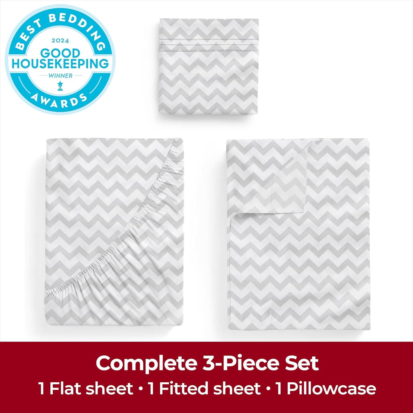 Mellanni Twin XL Sheets Set - 3 PC Iconic Collection Bedding - Hotel Luxury, Extra Soft, Cooling Bed Sheets - Wrinkle, Fade, Stain Resistant (Twin Extra Long, Chevron Gray)