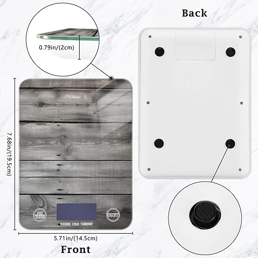 Digital Food Scale Rustic Wood Grey – Fashion Design, 11lb/0.01oz, Tempered Glass, Kitchen Scales with LCD Display for Baking & Cooking, Batteries Not Included