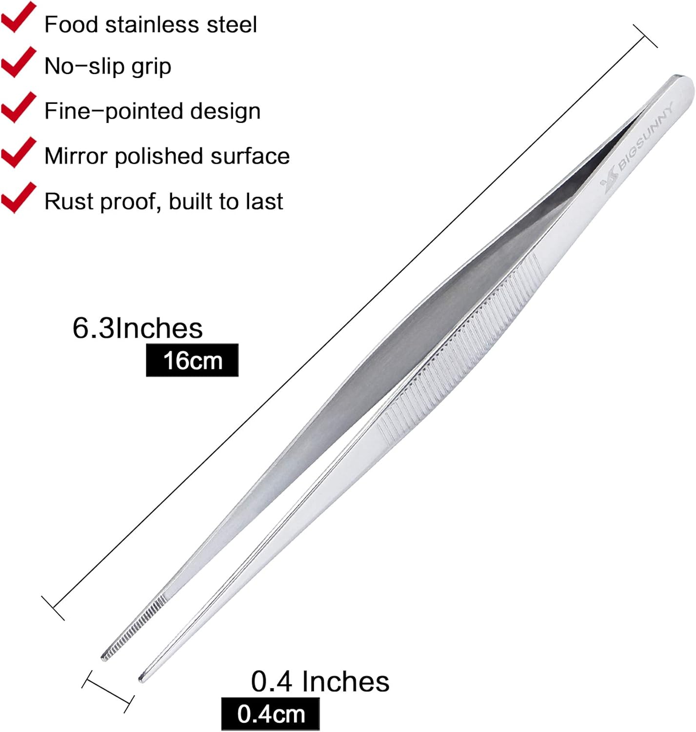 6.5 Inch Kitchen Tweezers Fine Tweezer Tongs, MSY BIGSUNNY Stainless Steel Food Tweezers Multi-function Cooking Tongs Kitchen Serving Tong