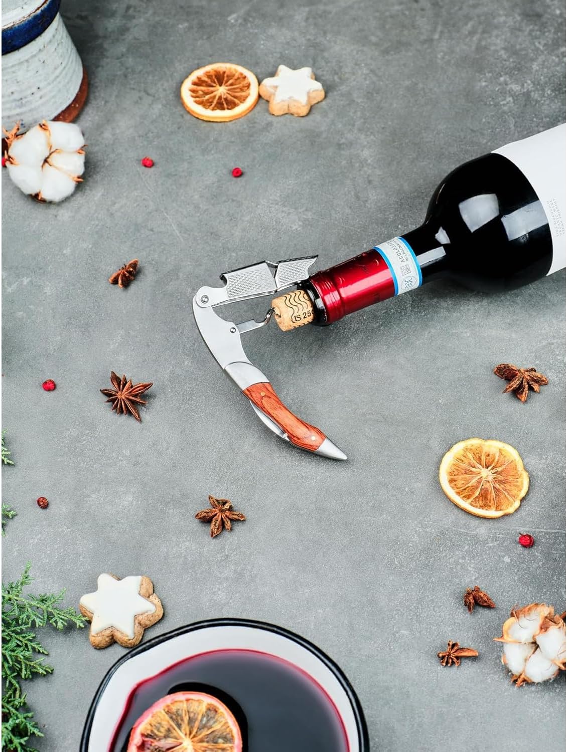 Barvivo Wine Opener with Foil Cutter and Cap Remover - Double Hinged Corkscrew for Bartenders - Stainless Steel Wine Key for Easy Bottle Opening - Manual Wine Bottle Opener - Pakkawood, 4.7x1.2-Inch