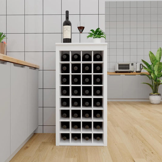 WERSMT 8-Tier Wine Rack Freestanding Floor, 32 Bottles Wood Wine Rack Counter for Small Space, Farmhouse Stackable Modular Wine Bottle Holder Rack, White